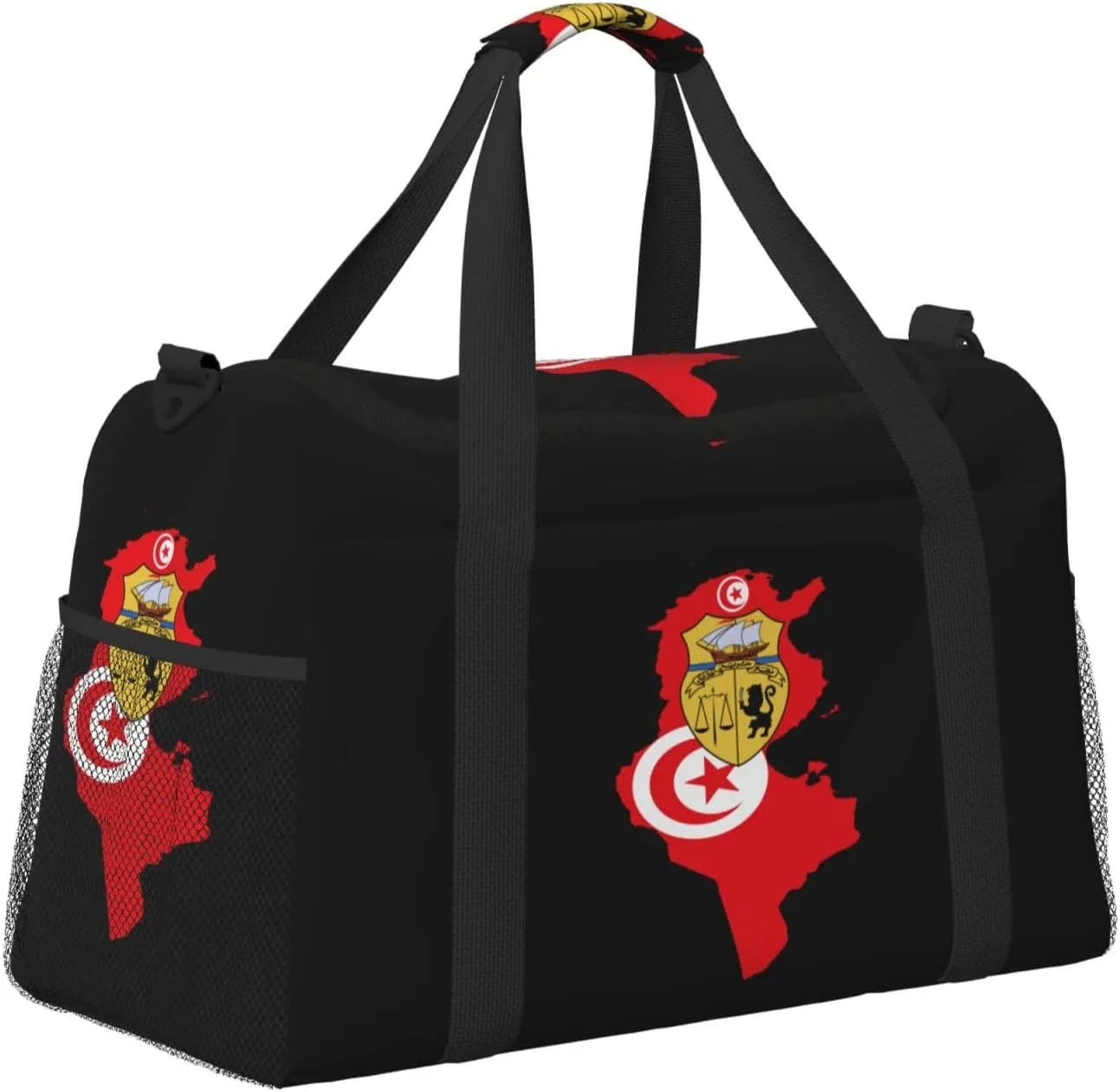Flag Map Of Tunisia Travel Duffel Bag Large Foldable Waterproof Overnight Bag For Beach Swim Bags Pool Sports Gym