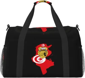 Flag Map Of Tunisia Travel Duffel Bag Large Foldable Waterproof Overnight Bag For Beach Swim Bags Pool Sports Gym