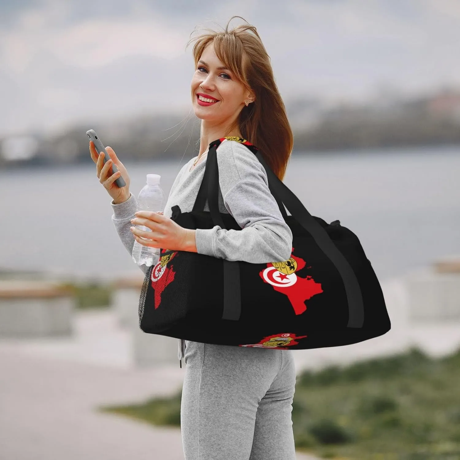 Flag Map Of Tunisia Travel Duffel Bag Large Foldable Waterproof Overnight Bag For Beach Swim Bags Pool Sports Gym