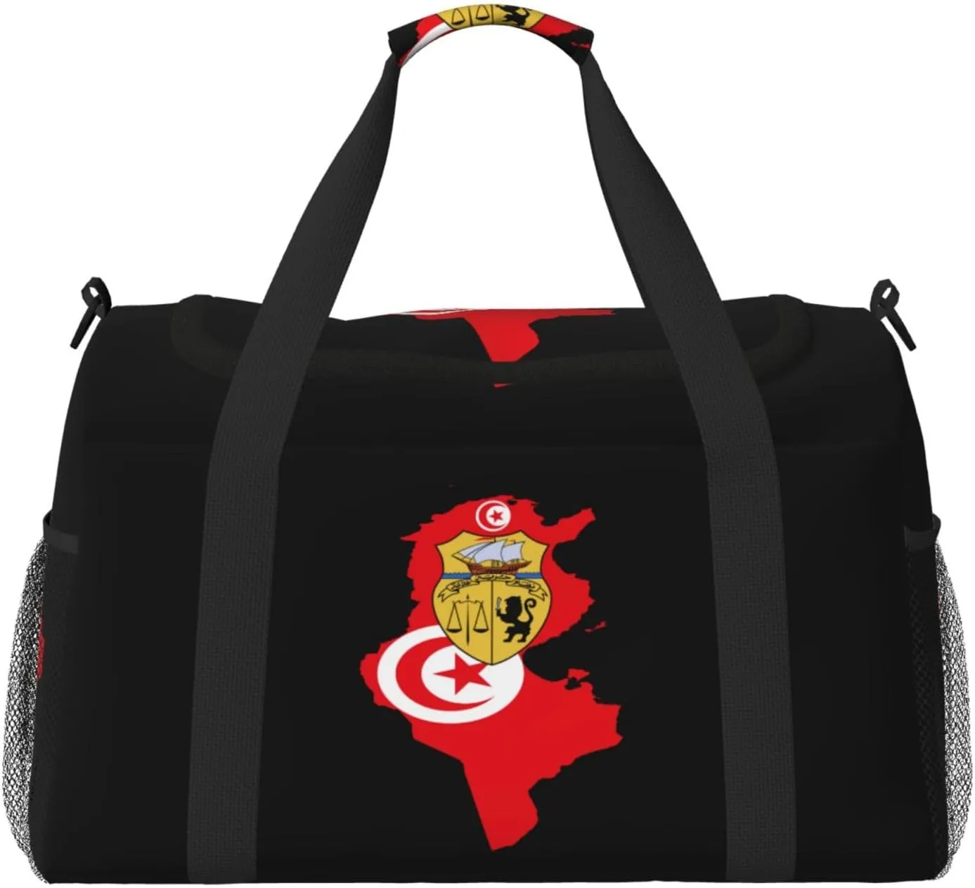 Flag Map Of Tunisia Travel Duffel Bag Large Foldable Waterproof Overnight Bag For Beach Swim Bags Pool Sports Gym