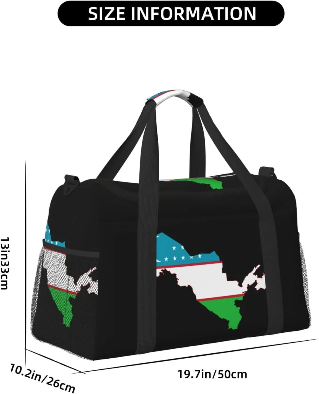 Flag Map Of Uzbekistan Travel Duffel Bag Large Foldable Waterproof Overnight Bag For Beach Swim Bags Pool Sports Gym