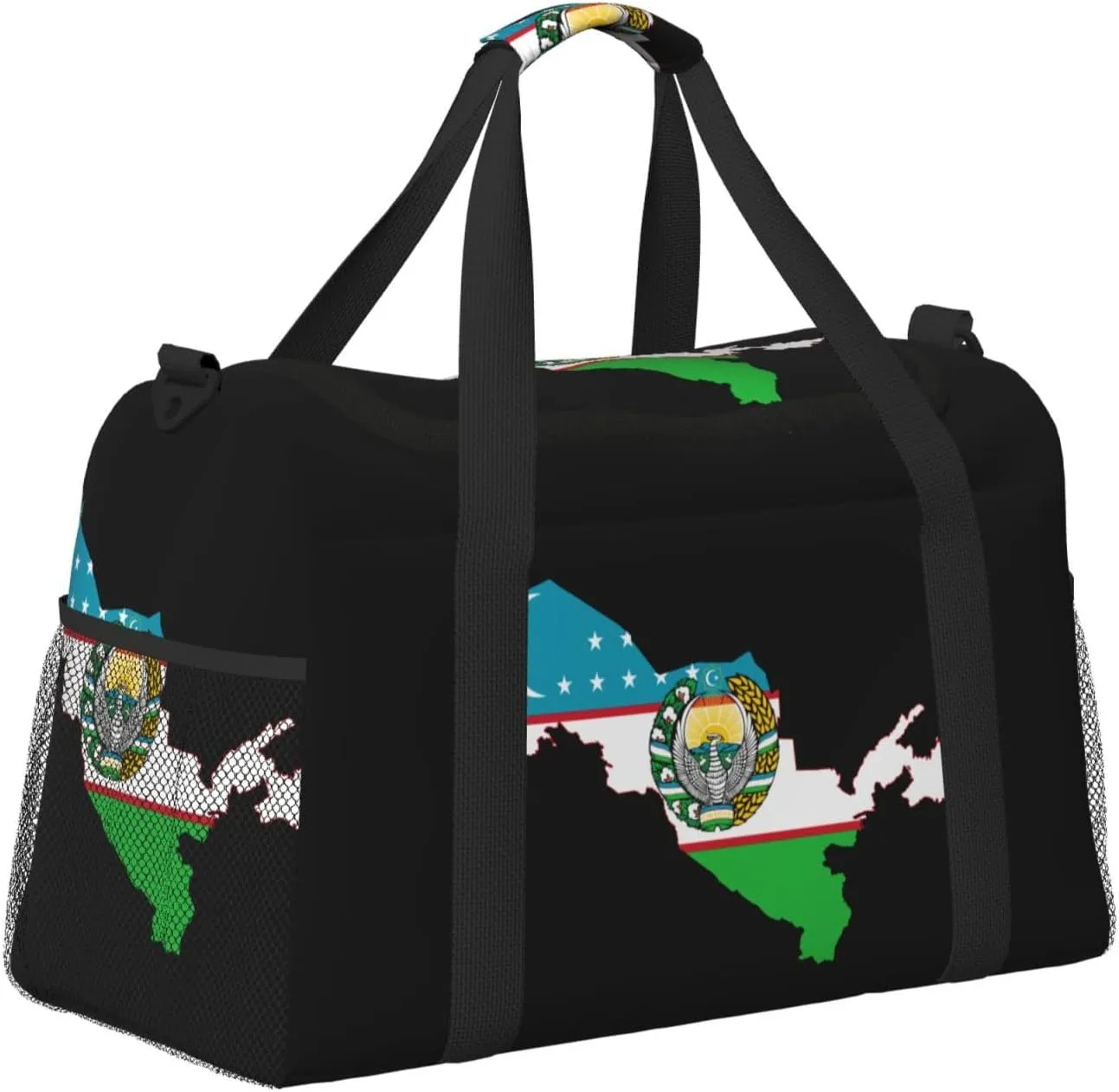 Flag Map Of Uzbekistan Travel Duffel Bag Large Foldable Waterproof Overnight Bag For Beach Swim Bags Pool Sports Gym