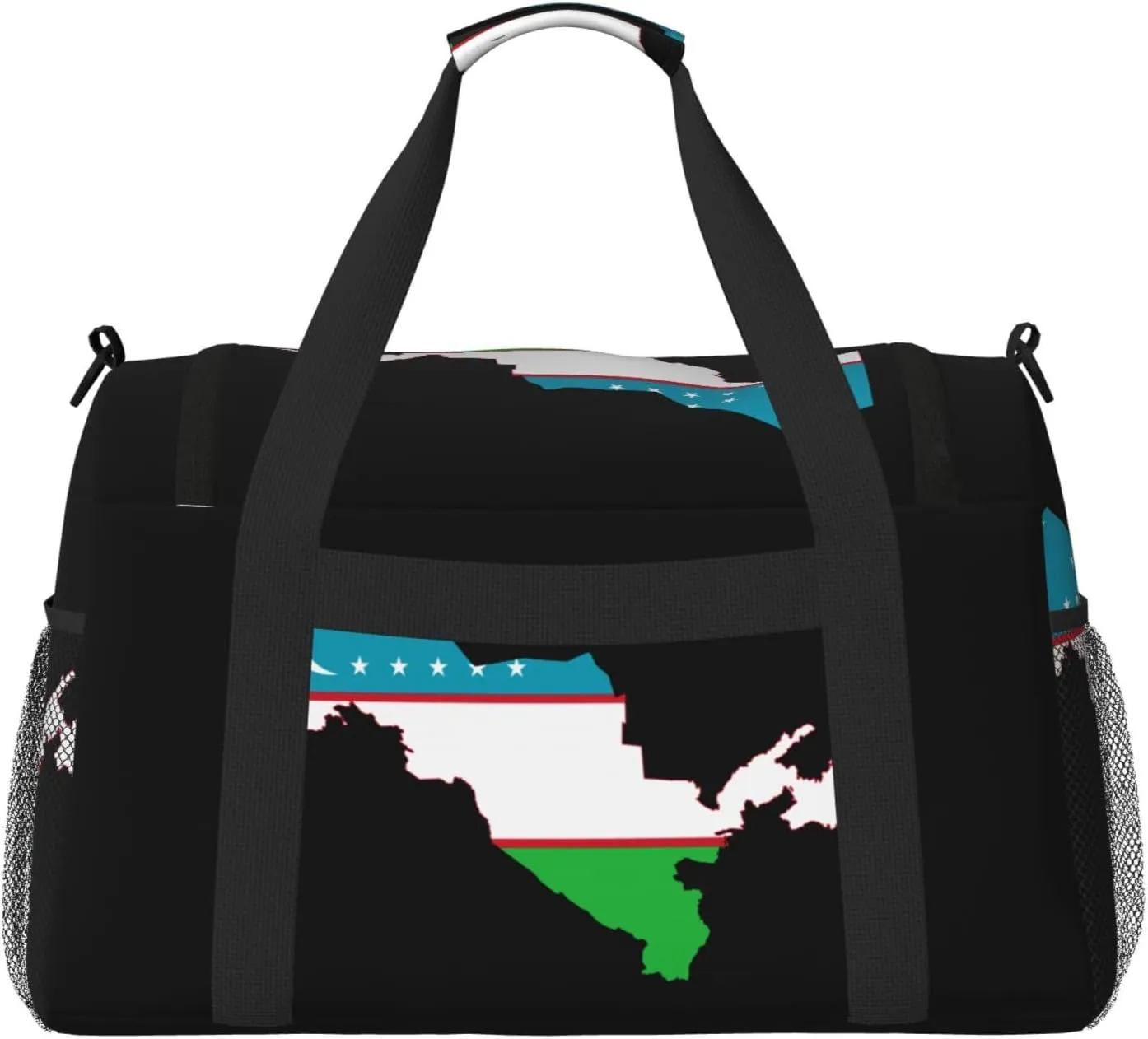 Flag Map Of Uzbekistan Travel Duffel Bag Large Foldable Waterproof Overnight Bag For Beach Swim Bags Pool Sports Gym