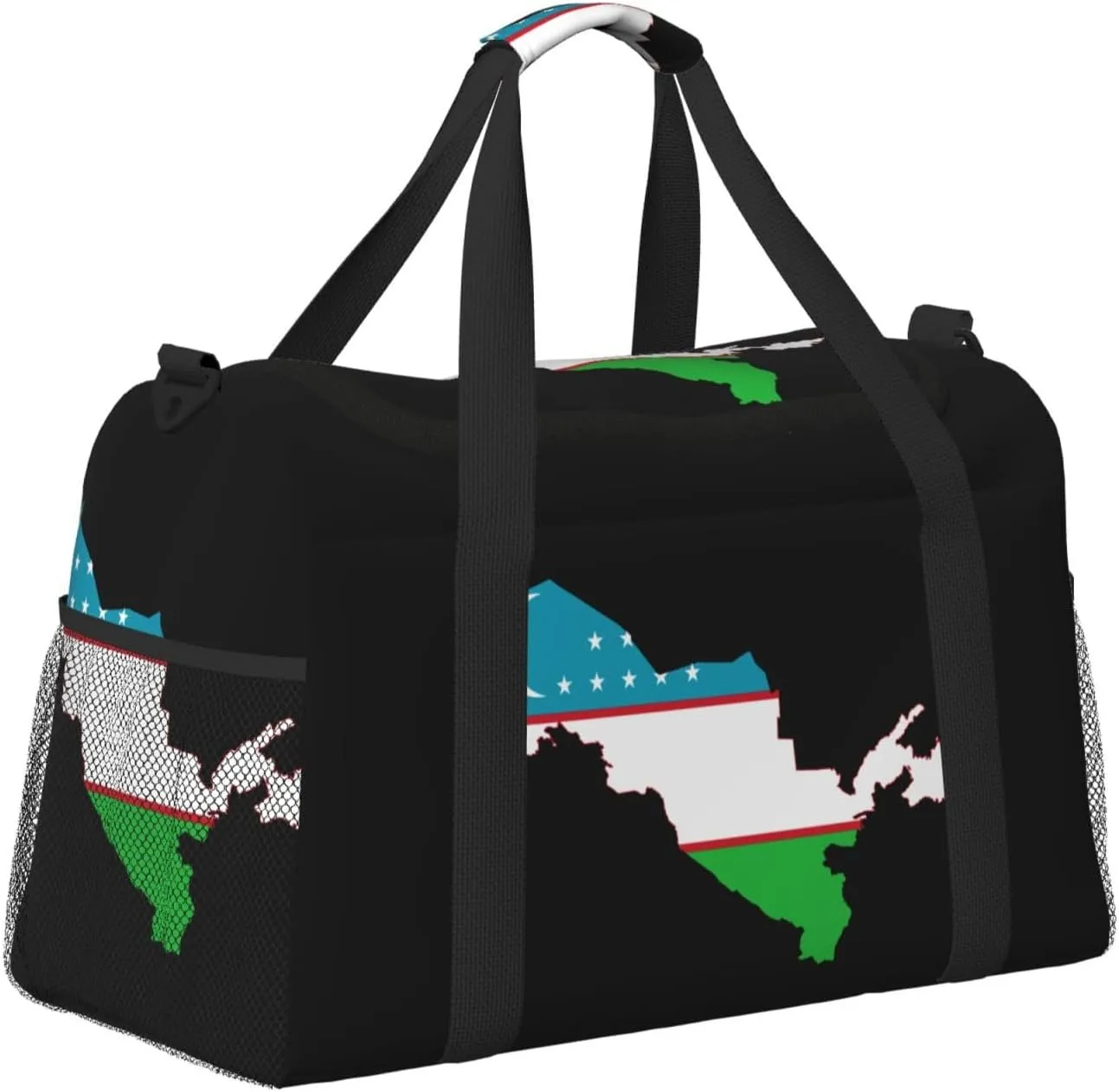Flag Map Of Uzbekistan Travel Duffel Bag Large Foldable Waterproof Overnight Bag For Beach Swim Bags Pool Sports Gym