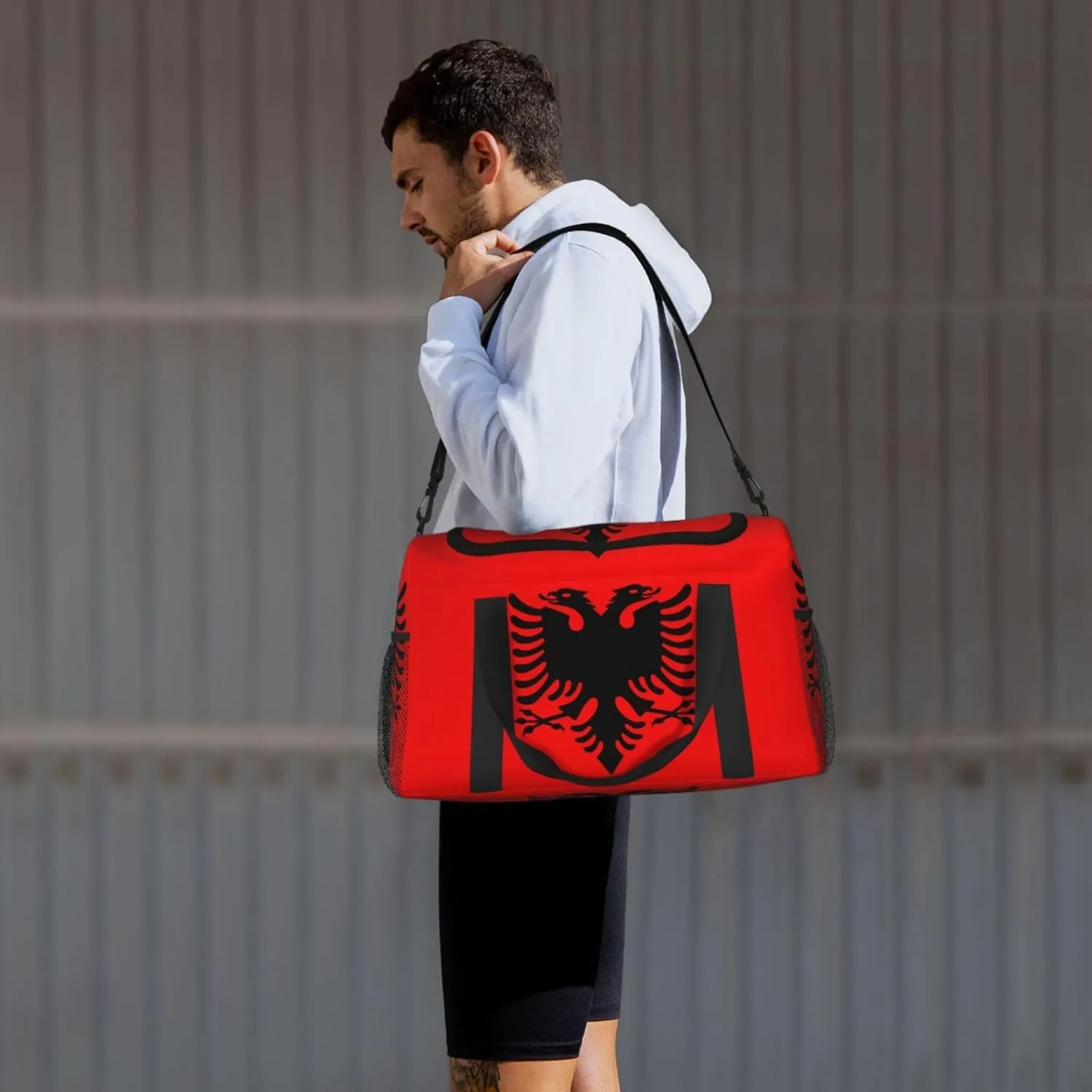 Flag Of Albania Travel Duffel Bag Large Foldable Waterproof Overnight Bag For Beach Swim Bags Pool Sports Gym