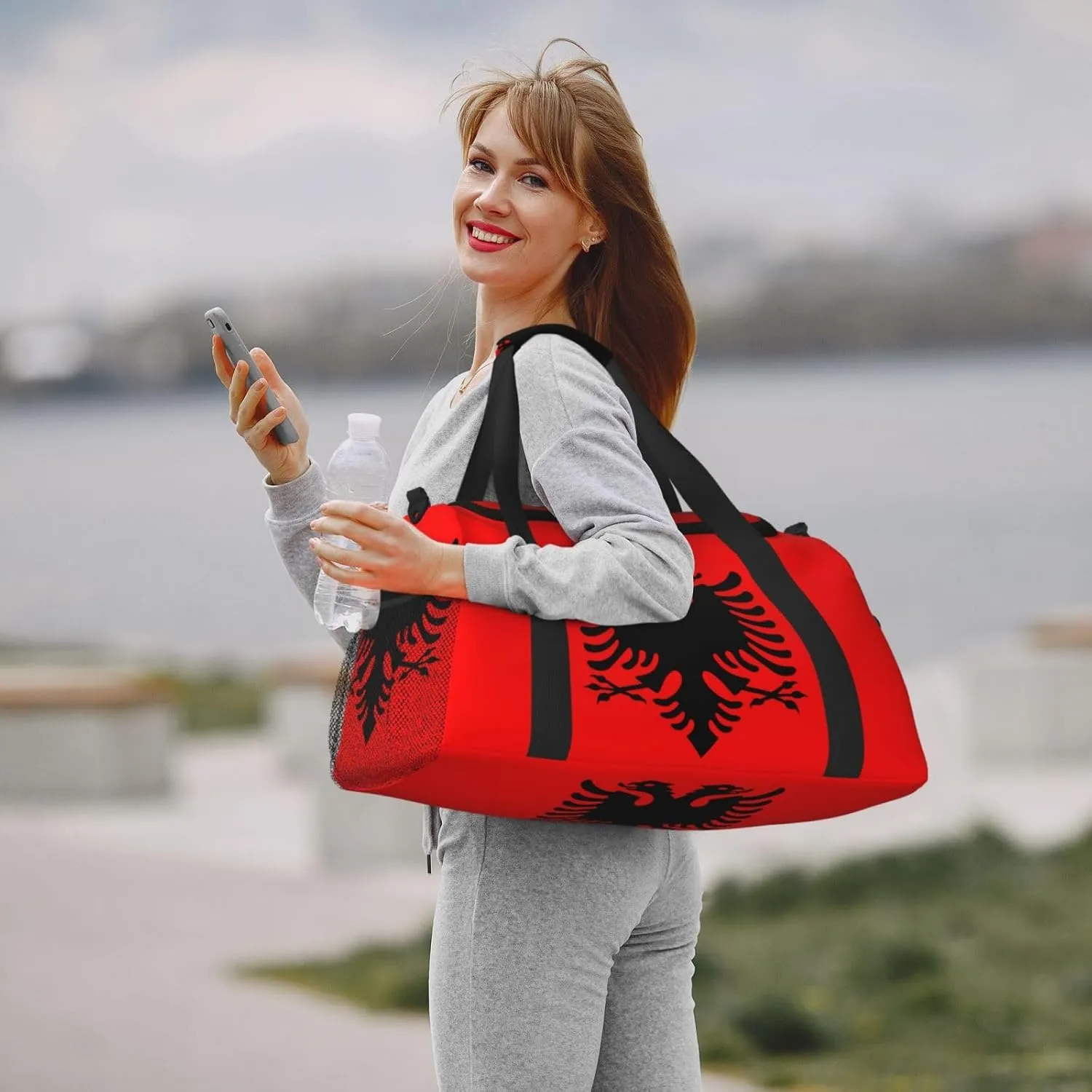 Flag Of Albania Travel Duffel Bag Large Foldable Waterproof Overnight Bag For Beach Swim Bags Pool Sports Gym