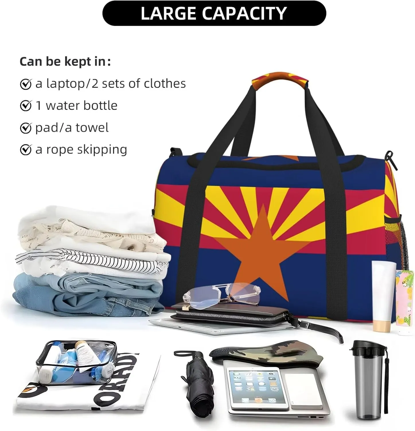 Flag Of Arizona Travel Duffel Bag Large Foldable Waterproof Overnight Bag For Beach Swim Bags Pool Sports Gym