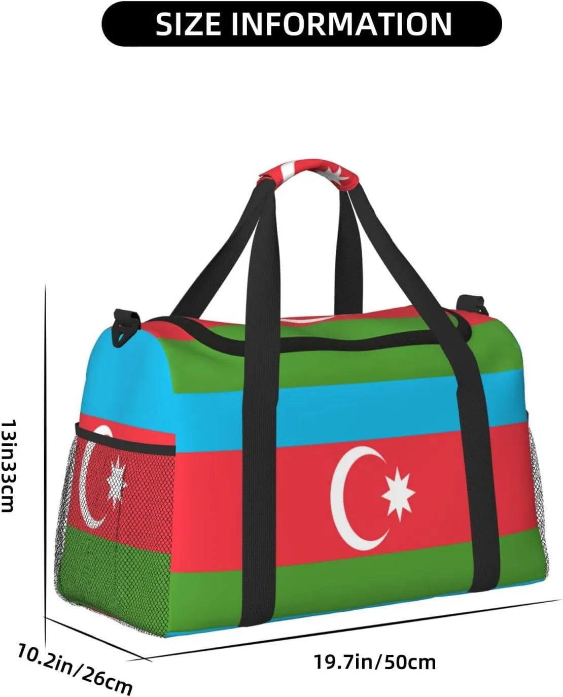 Flag Of Azerbaijan Travel Duffel Bag Large Foldable Waterproof Overnight Bag For Beach Swim Bags Pool Sports Gym