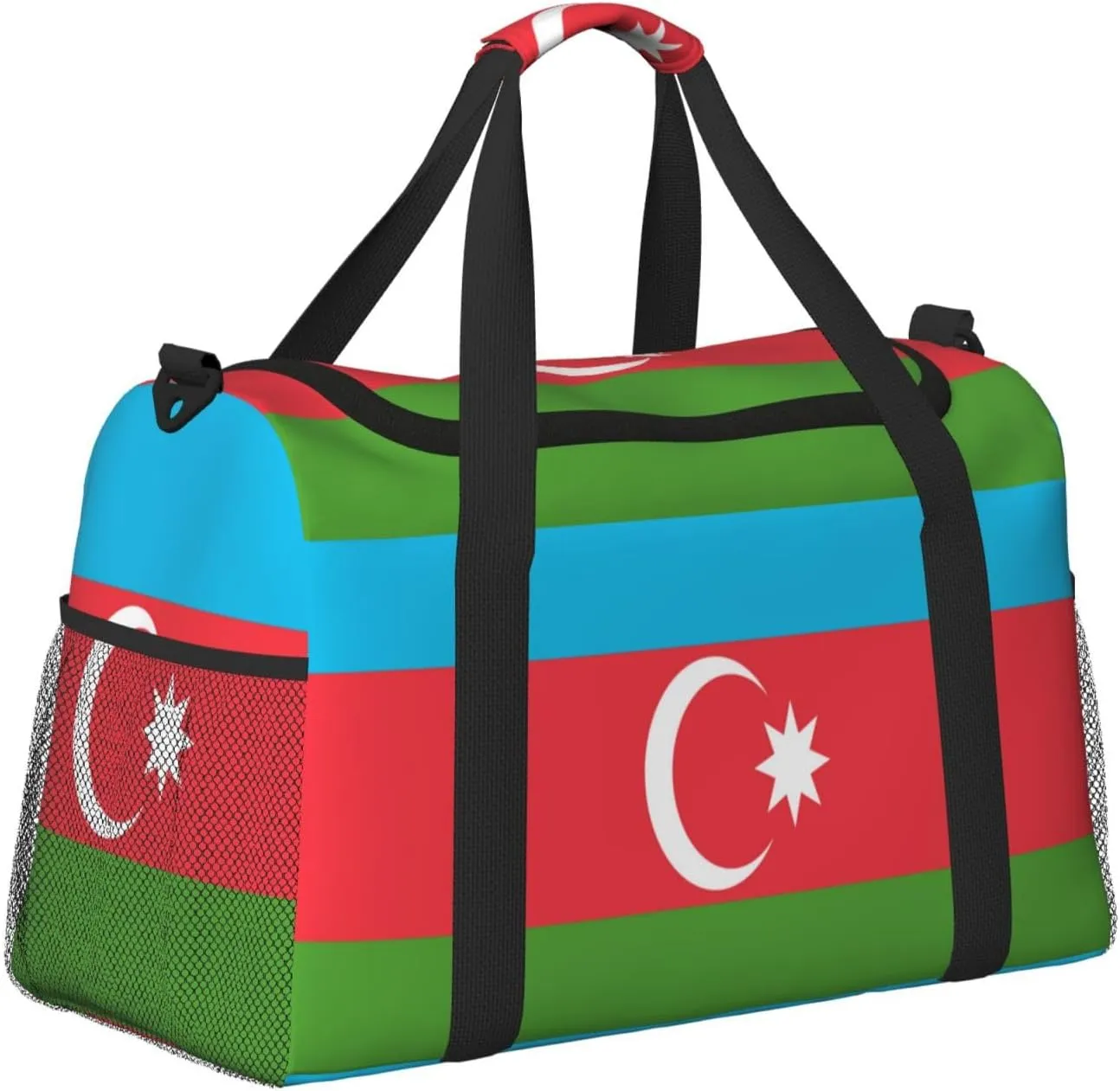 Flag Of Azerbaijan Travel Duffel Bag Large Foldable Waterproof Overnight Bag For Beach Swim Bags Pool Sports Gym