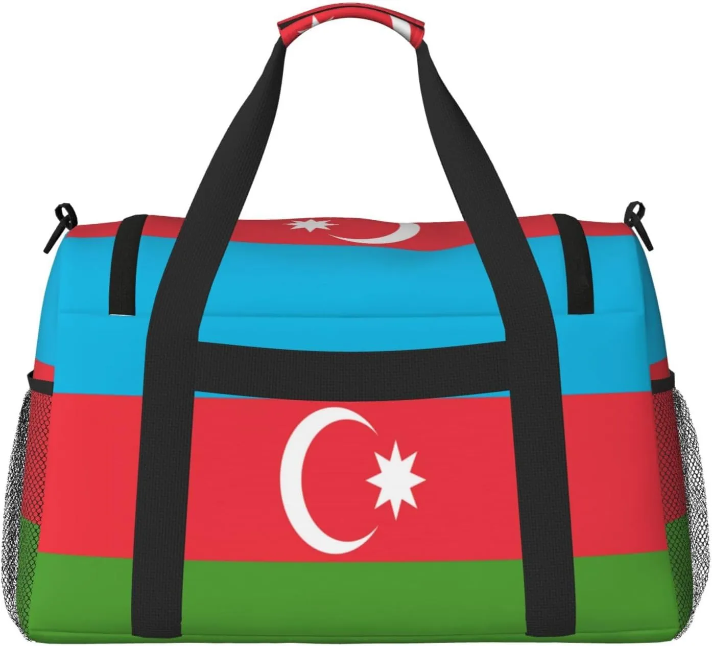 Flag Of Azerbaijan Travel Duffel Bag Large Foldable Waterproof Overnight Bag For Beach Swim Bags Pool Sports Gym