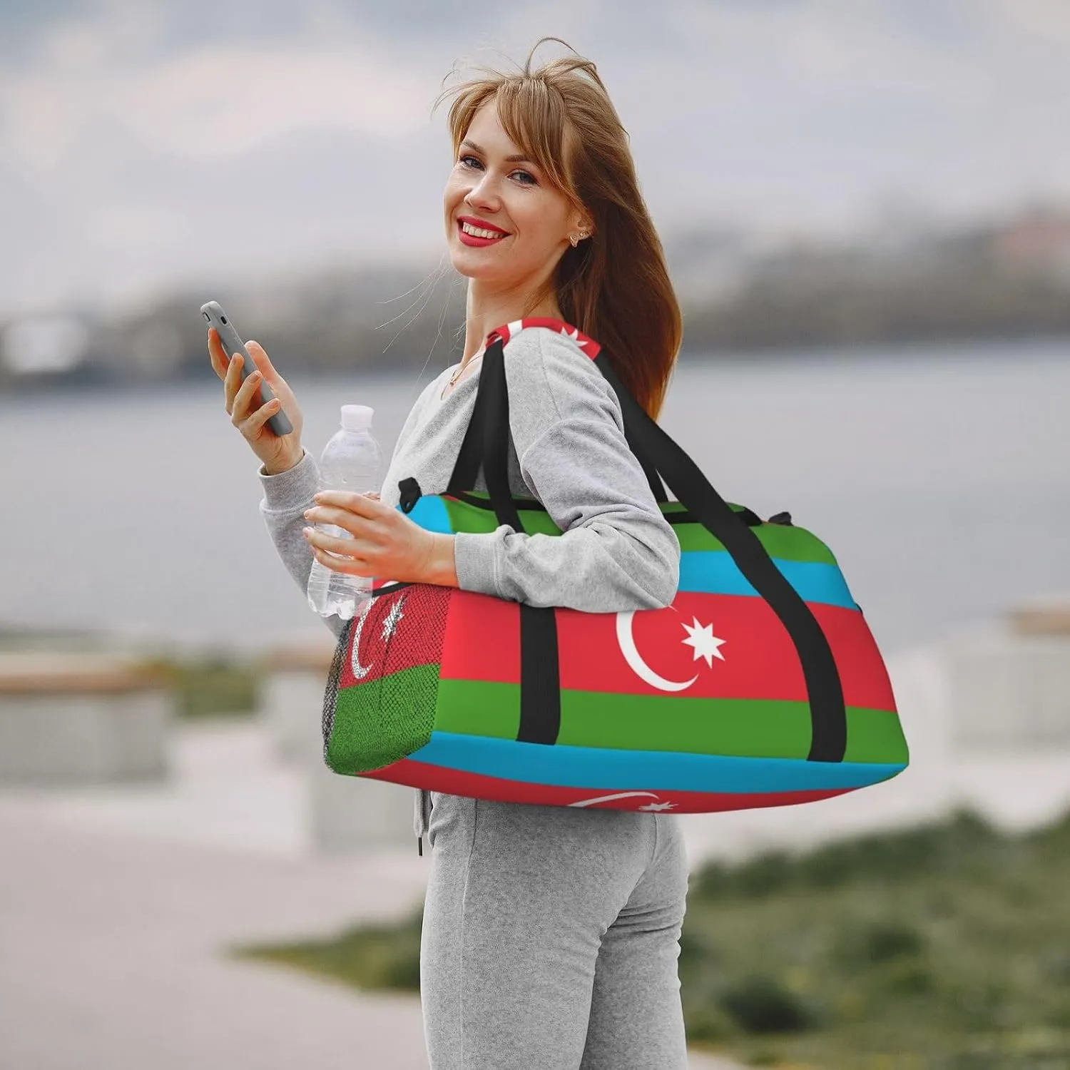 Flag Of Azerbaijan Travel Duffel Bag Large Foldable Waterproof Overnight Bag For Beach Swim Bags Pool Sports Gym