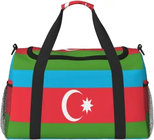Flag Of Azerbaijan Travel Duffel Bag Large Foldable Waterproof Overnight Bag For Beach Swim Bags Pool Sports Gym