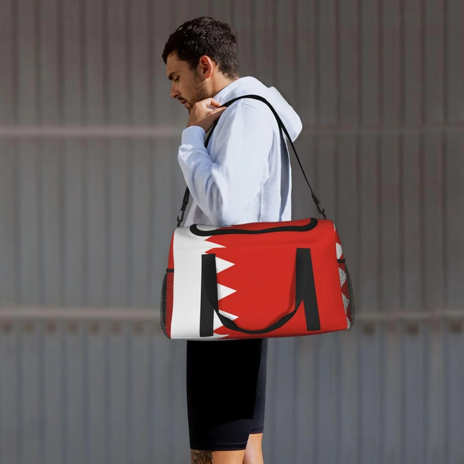 Flag Of Bahrain Travel Duffel Bag Large Foldable Waterproof Overnight Bag For Beach Swim Bags Pool Sports Gym