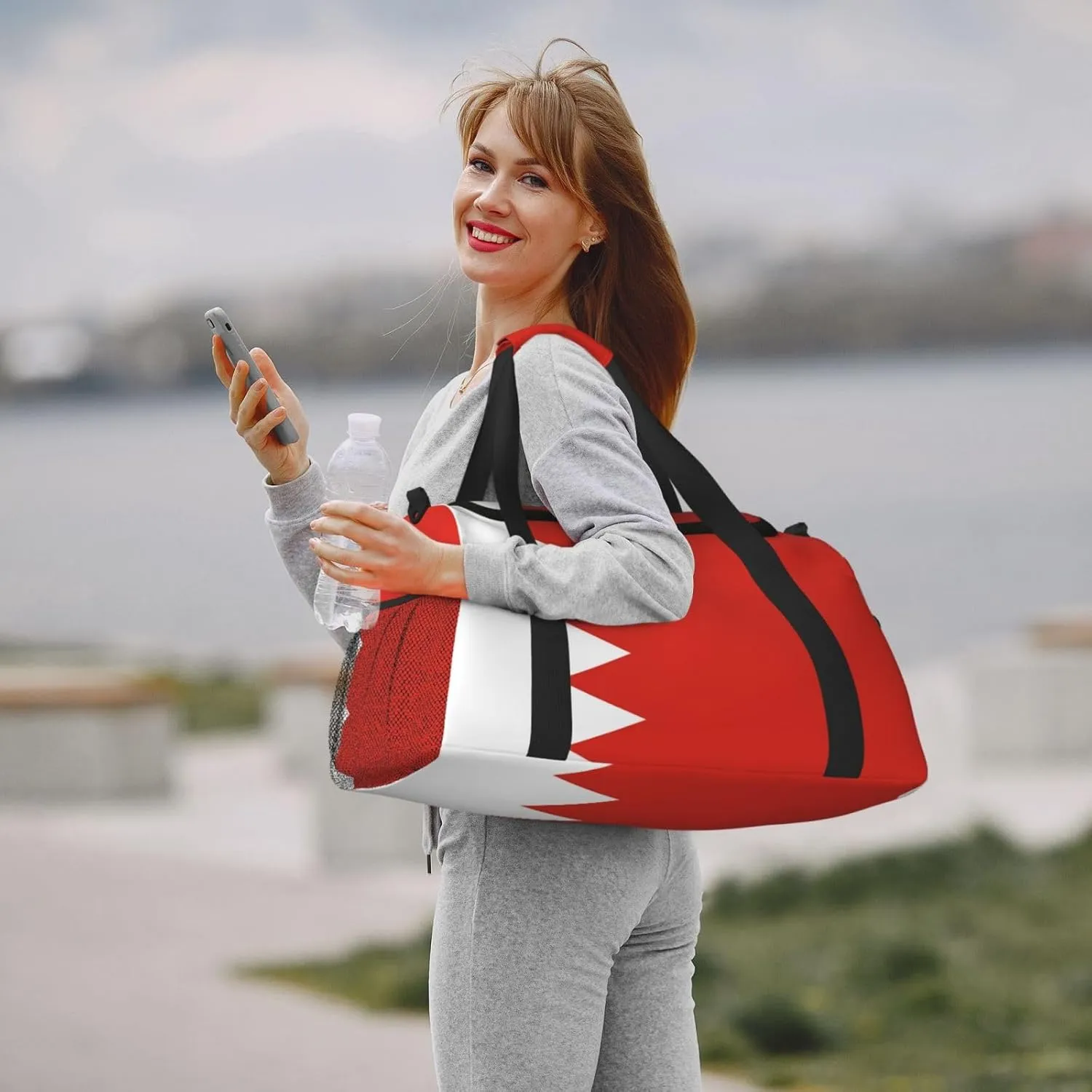 Flag Of Bahrain Travel Duffel Bag Large Foldable Waterproof Overnight Bag For Beach Swim Bags Pool Sports Gym