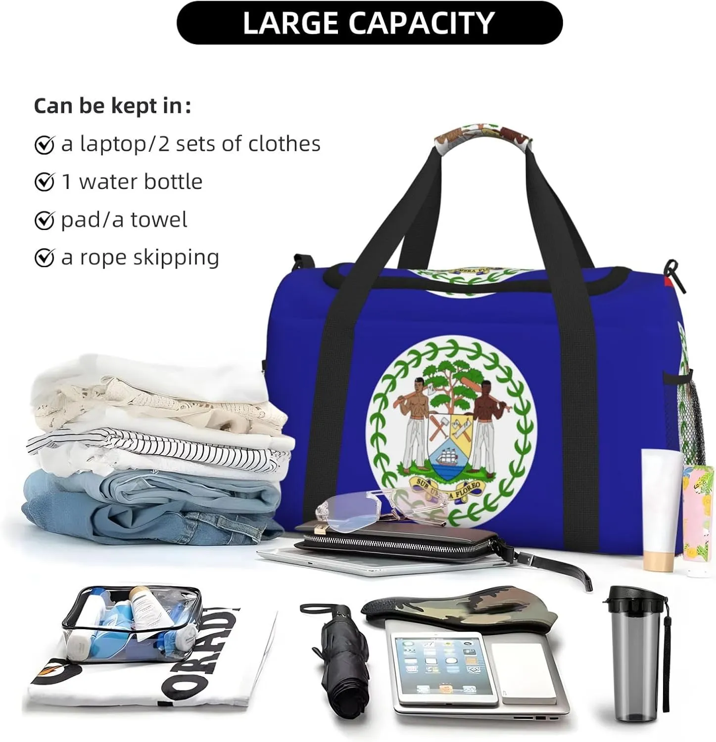 Flag Of Belize Travel Duffel Bag Large Foldable Waterproof Overnight Bag For Beach Swim Bags Pool Sports Gym