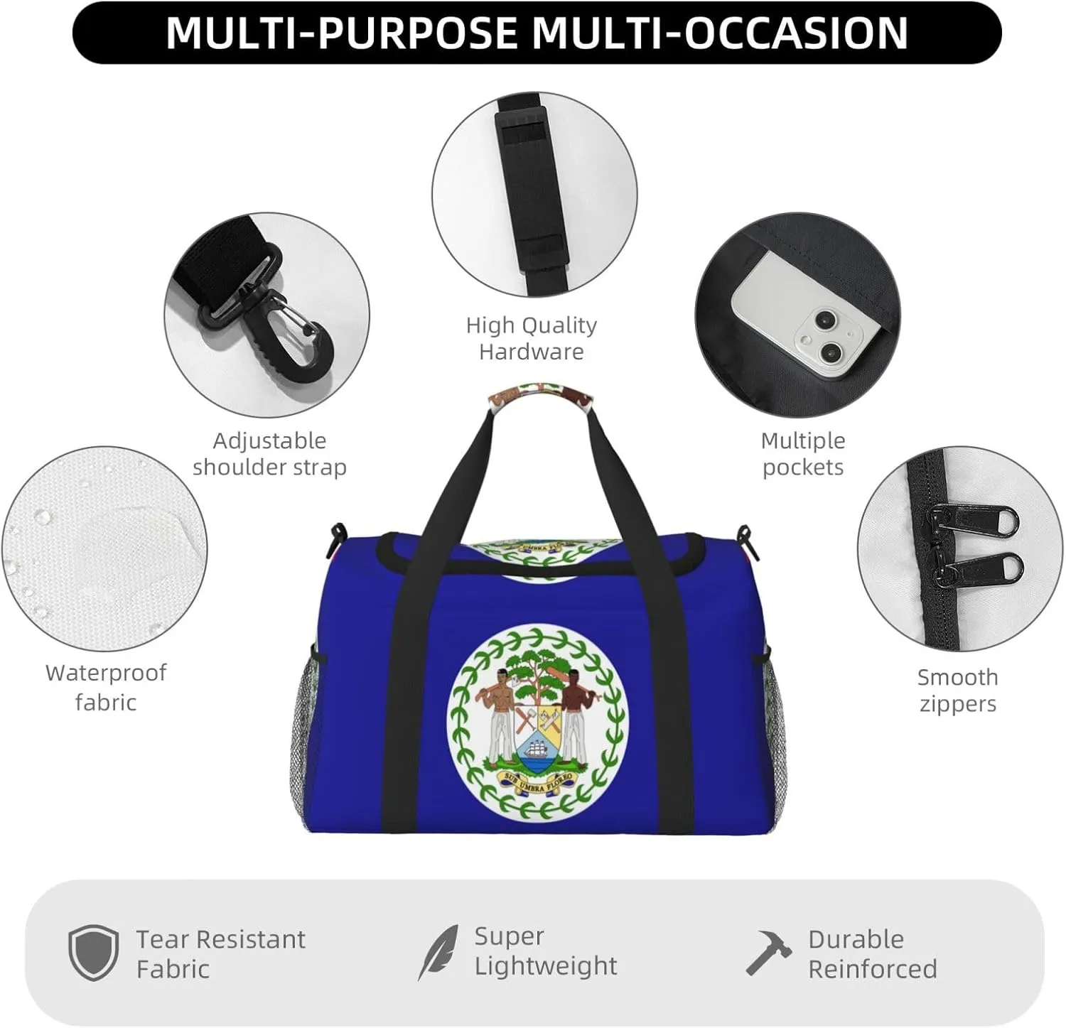 Flag Of Belize Travel Duffel Bag Large Foldable Waterproof Overnight Bag For Beach Swim Bags Pool Sports Gym