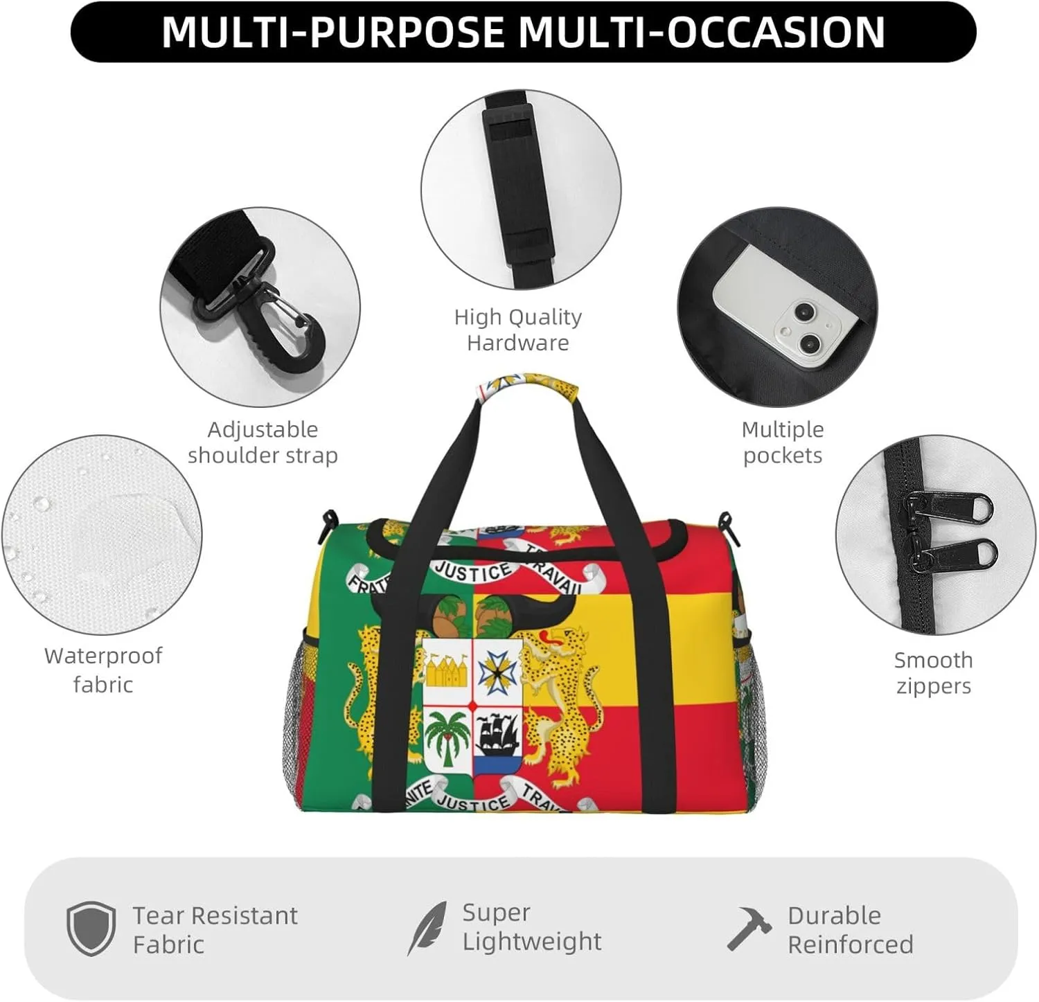 Flag Of Benin Travel Duffel Bag Large Foldable Waterproof Overnight Bag For Beach Swim Bags Pool Sports Gym
