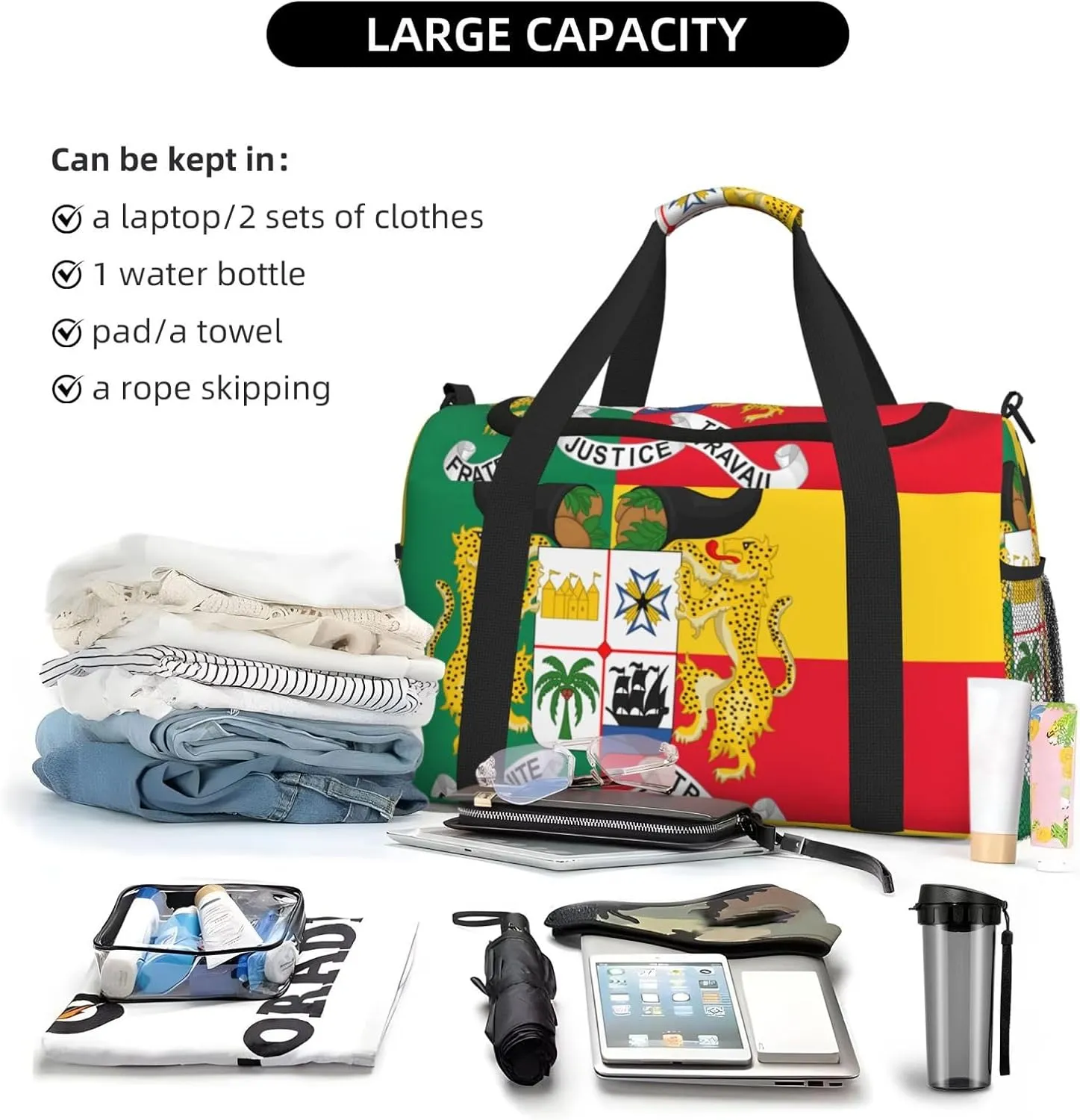Flag Of Benin Travel Duffel Bag Large Foldable Waterproof Overnight Bag For Beach Swim Bags Pool Sports Gym