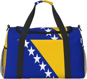 Flag Of Bosnia Herzegovina Travel Duffel Bag Large Foldable Waterproof Overnight Bag For Beach Swim Bags Pool Sports Gym