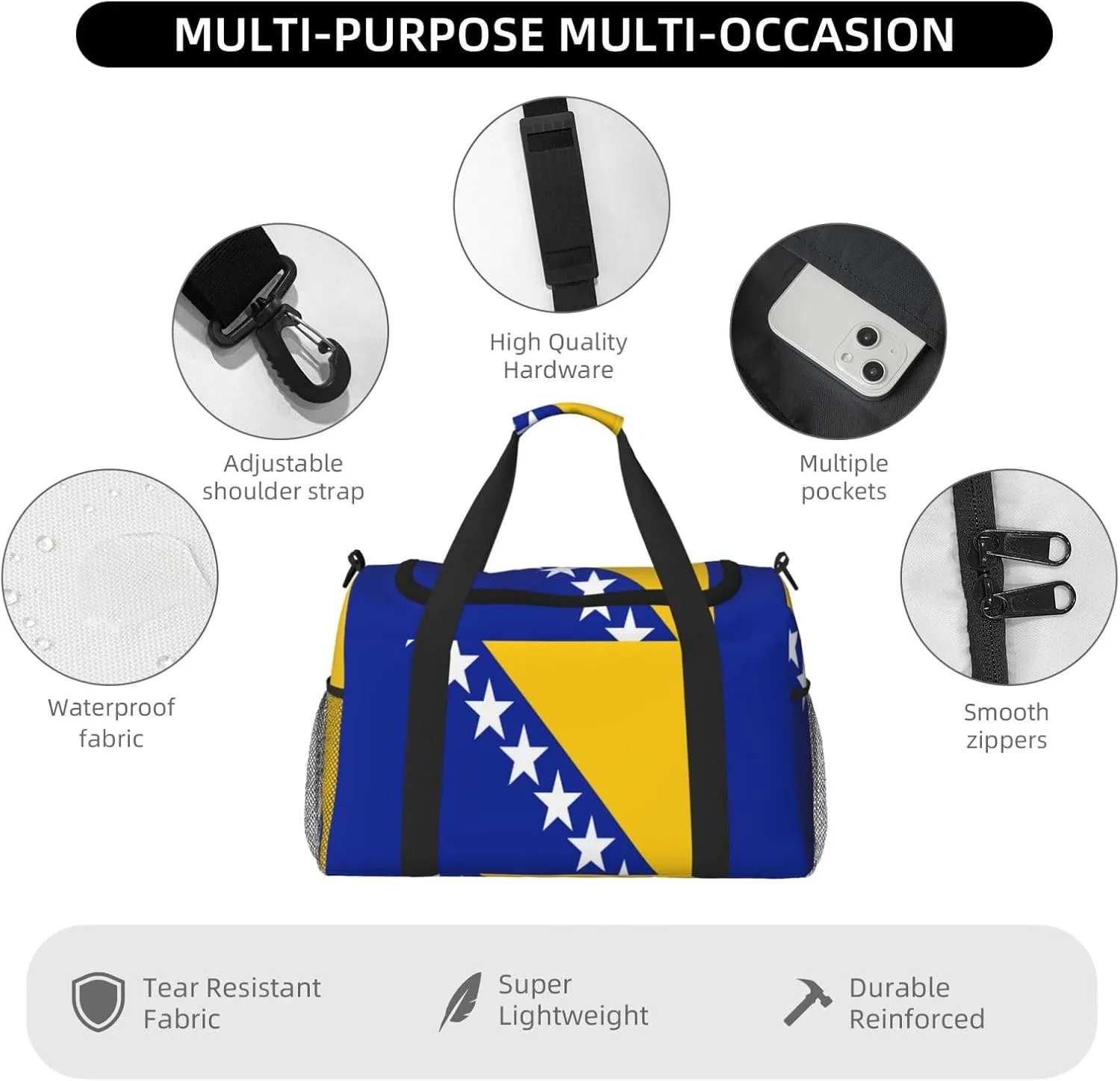 Flag Of Bosnia Herzegovina Travel Duffel Bag Large Foldable Waterproof Overnight Bag For Beach Swim Bags Pool Sports Gym