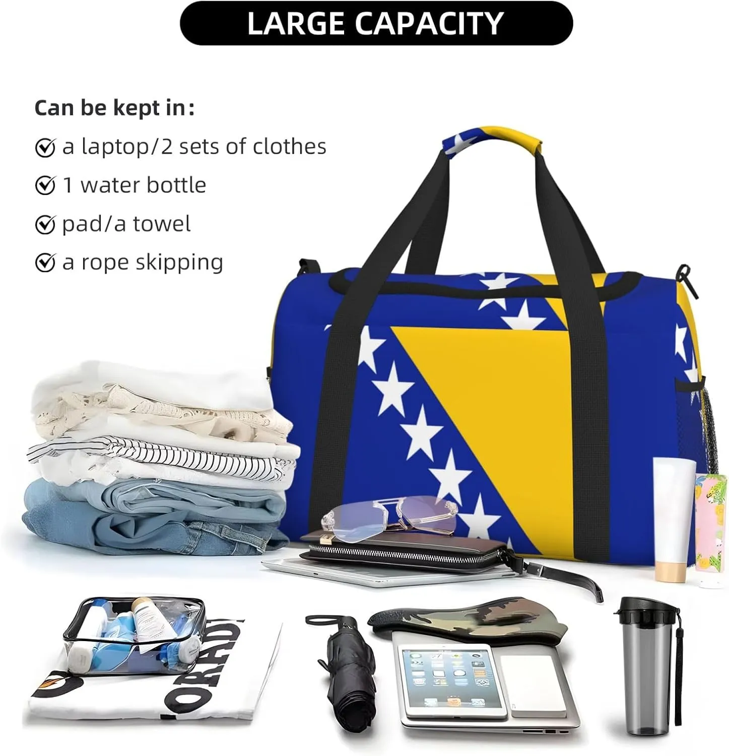 Flag Of Bosnia Herzegovina Travel Duffel Bag Large Foldable Waterproof Overnight Bag For Beach Swim Bags Pool Sports Gym