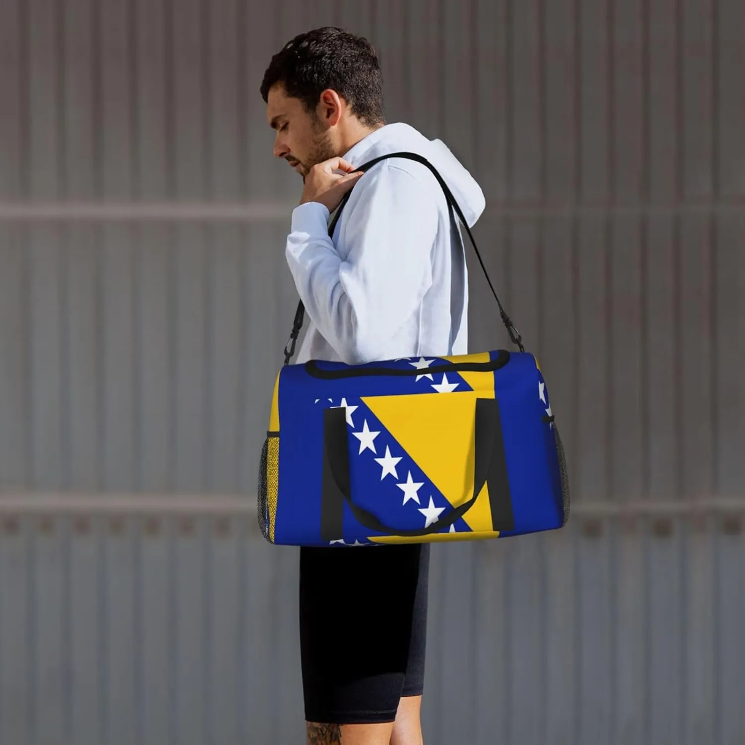 Flag Of Bosnia Herzegovina Travel Duffel Bag Large Foldable Waterproof Overnight Bag For Beach Swim Bags Pool Sports Gym