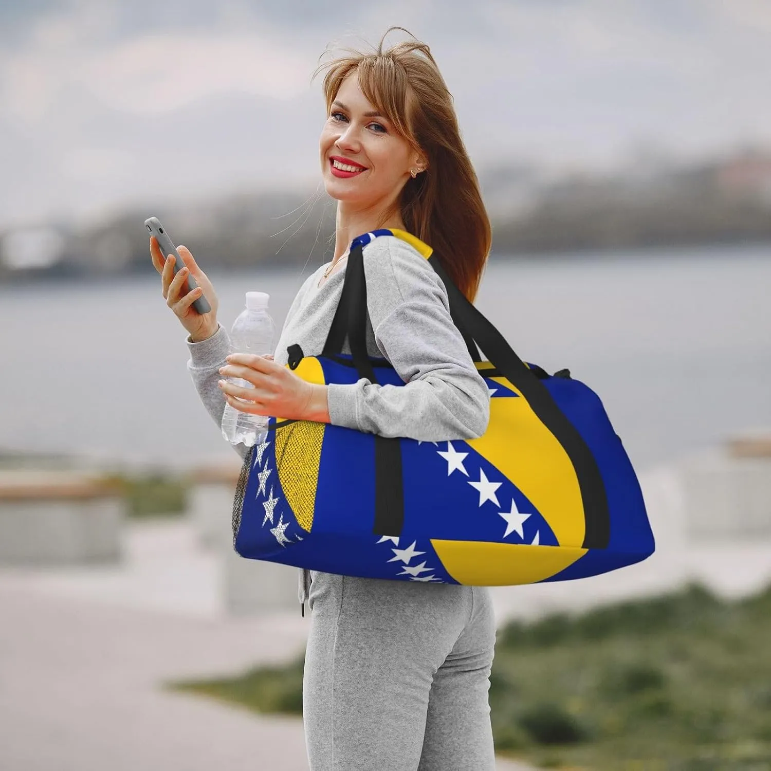 Flag Of Bosnia Herzegovina Travel Duffel Bag Large Foldable Waterproof Overnight Bag For Beach Swim Bags Pool Sports Gym