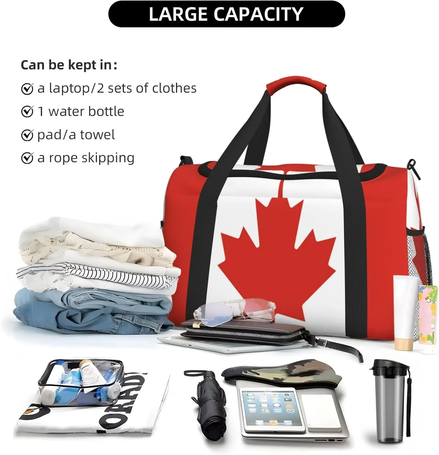 Flag Of Canada Travel Duffel Bag Large Foldable Waterproof Overnight Bag For Beach Swim Bags Pool Sports Gym