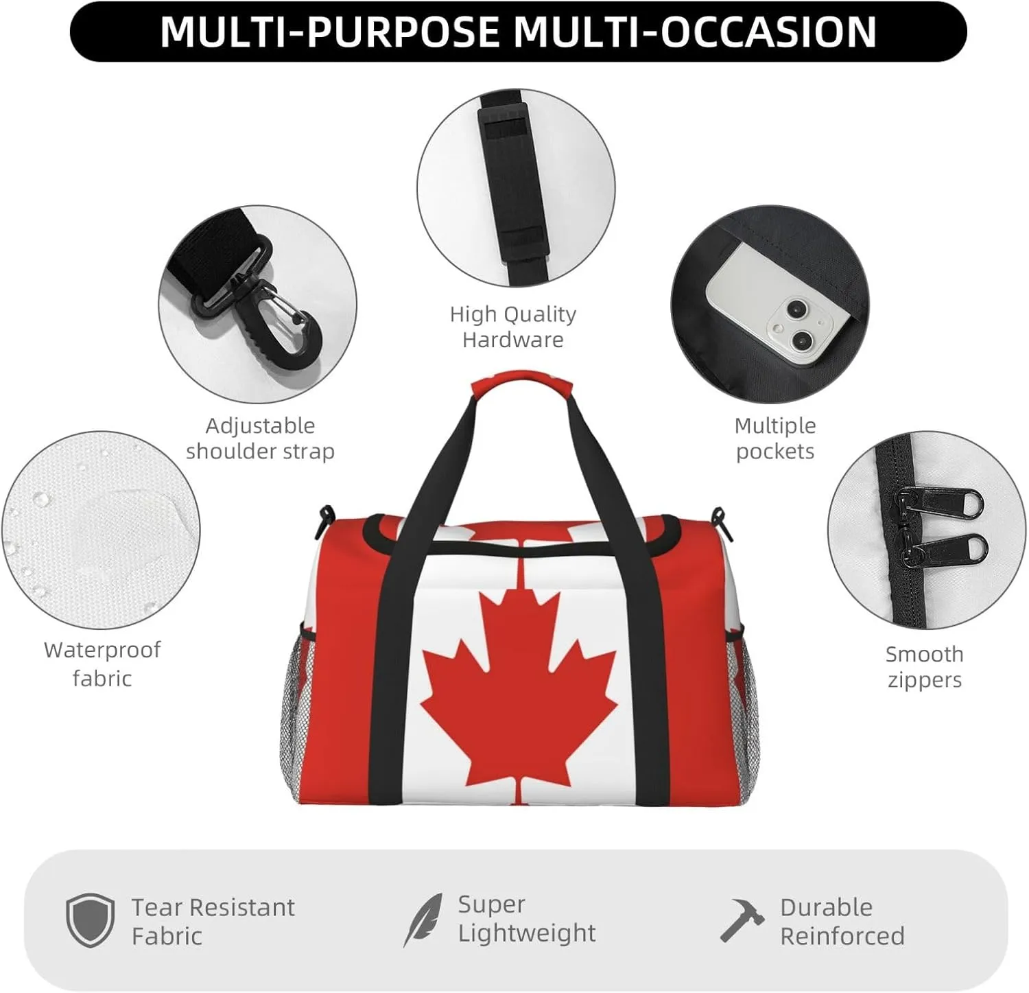 Flag Of Canada Travel Duffel Bag Large Foldable Waterproof Overnight Bag For Beach Swim Bags Pool Sports Gym