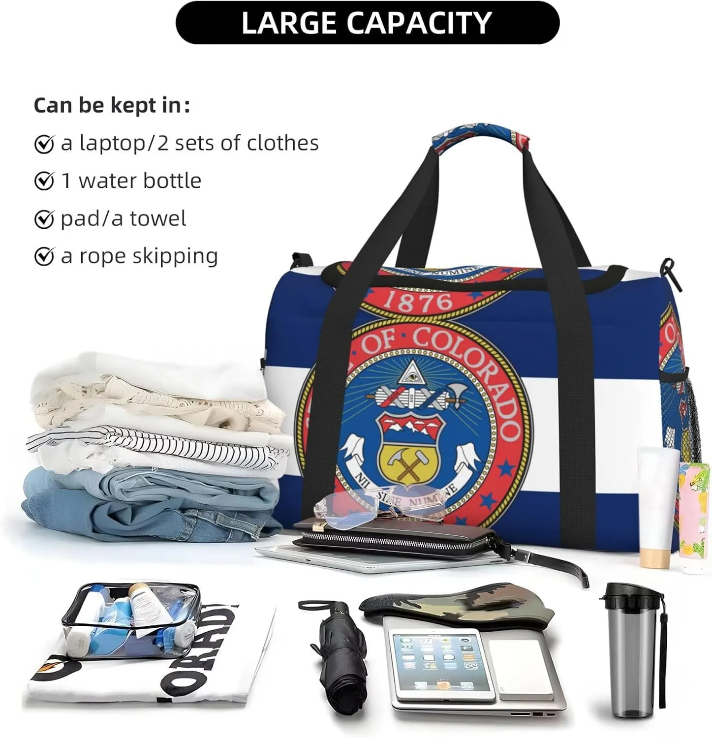 Flag Of Colorado Travel Duffel Bag Large Foldable Waterproof Overnight Bag For Beach Swim Bags Pool Sports Gym