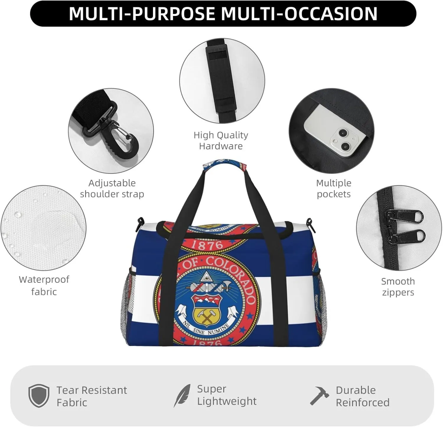 Flag Of Colorado Travel Duffel Bag Large Foldable Waterproof Overnight Bag For Beach Swim Bags Pool Sports Gym