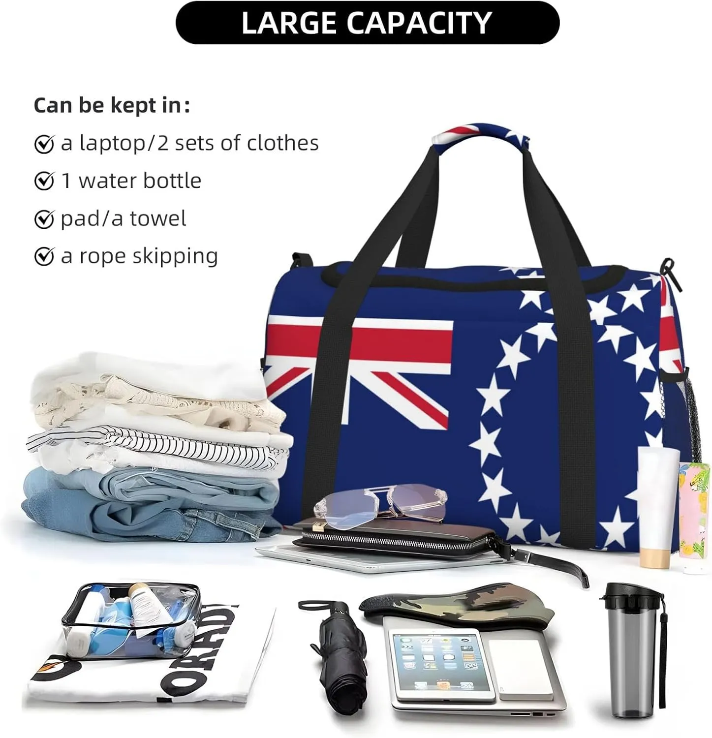 Flag Of Cook Travel Duffel Bag Large Foldable Waterproof Overnight Bag For Beach Swim Bags Pool Sports Gym