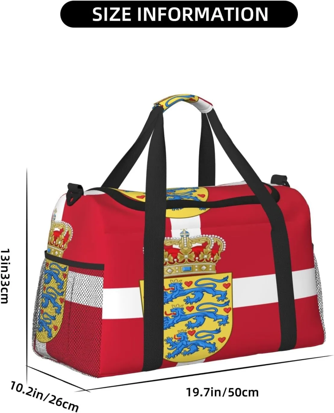 Flag Of Denmark Travel Duffel Bag Large Foldable Waterproof Overnight Bag For Beach Swim Bags Pool Sports Gym