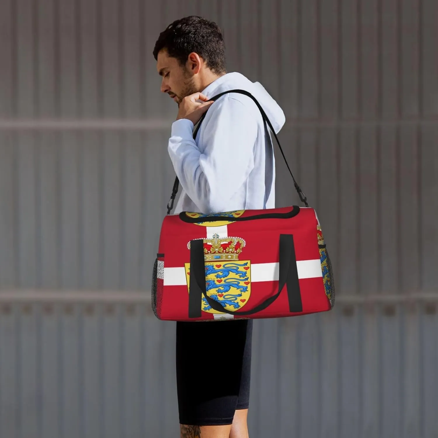 Flag Of Denmark Travel Duffel Bag Large Foldable Waterproof Overnight Bag For Beach Swim Bags Pool Sports Gym