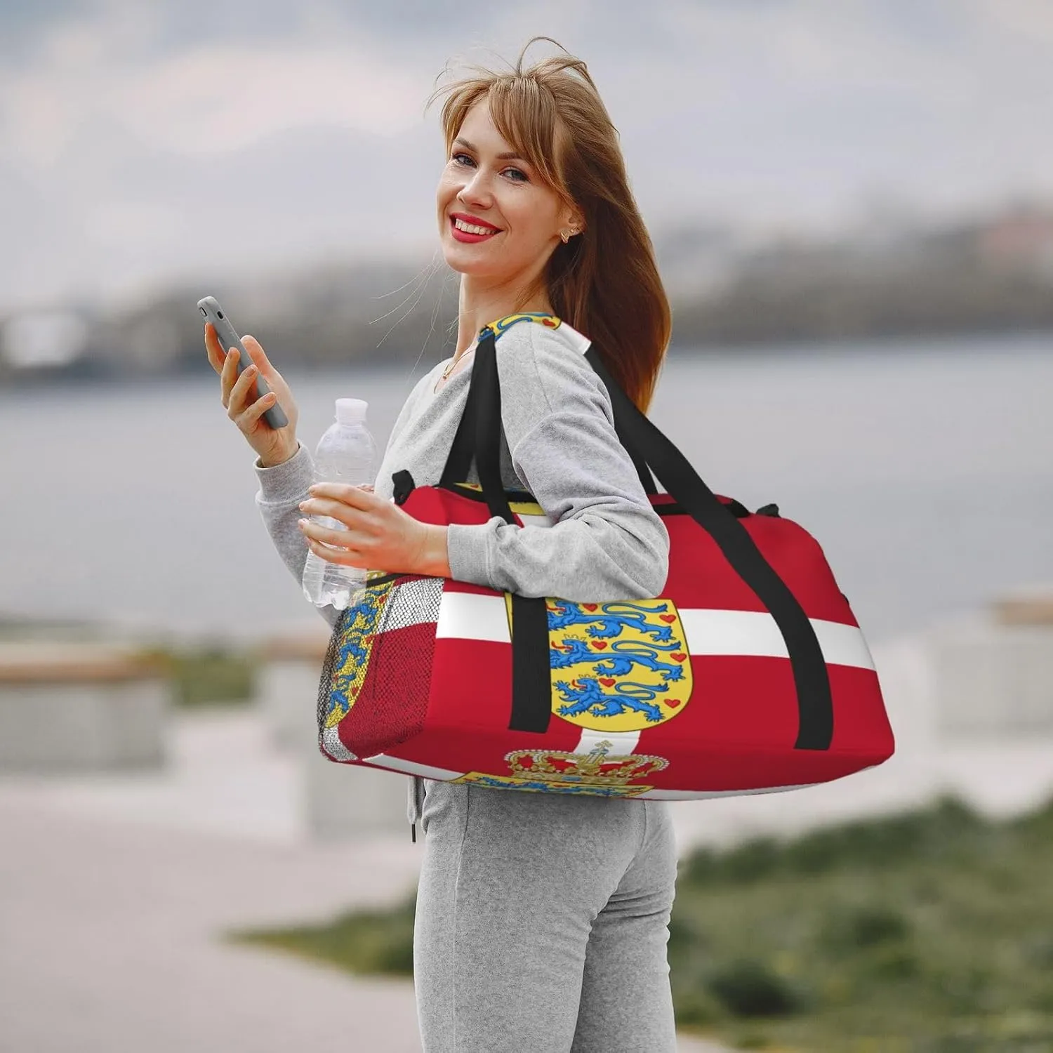 Flag Of Denmark Travel Duffel Bag Large Foldable Waterproof Overnight Bag For Beach Swim Bags Pool Sports Gym