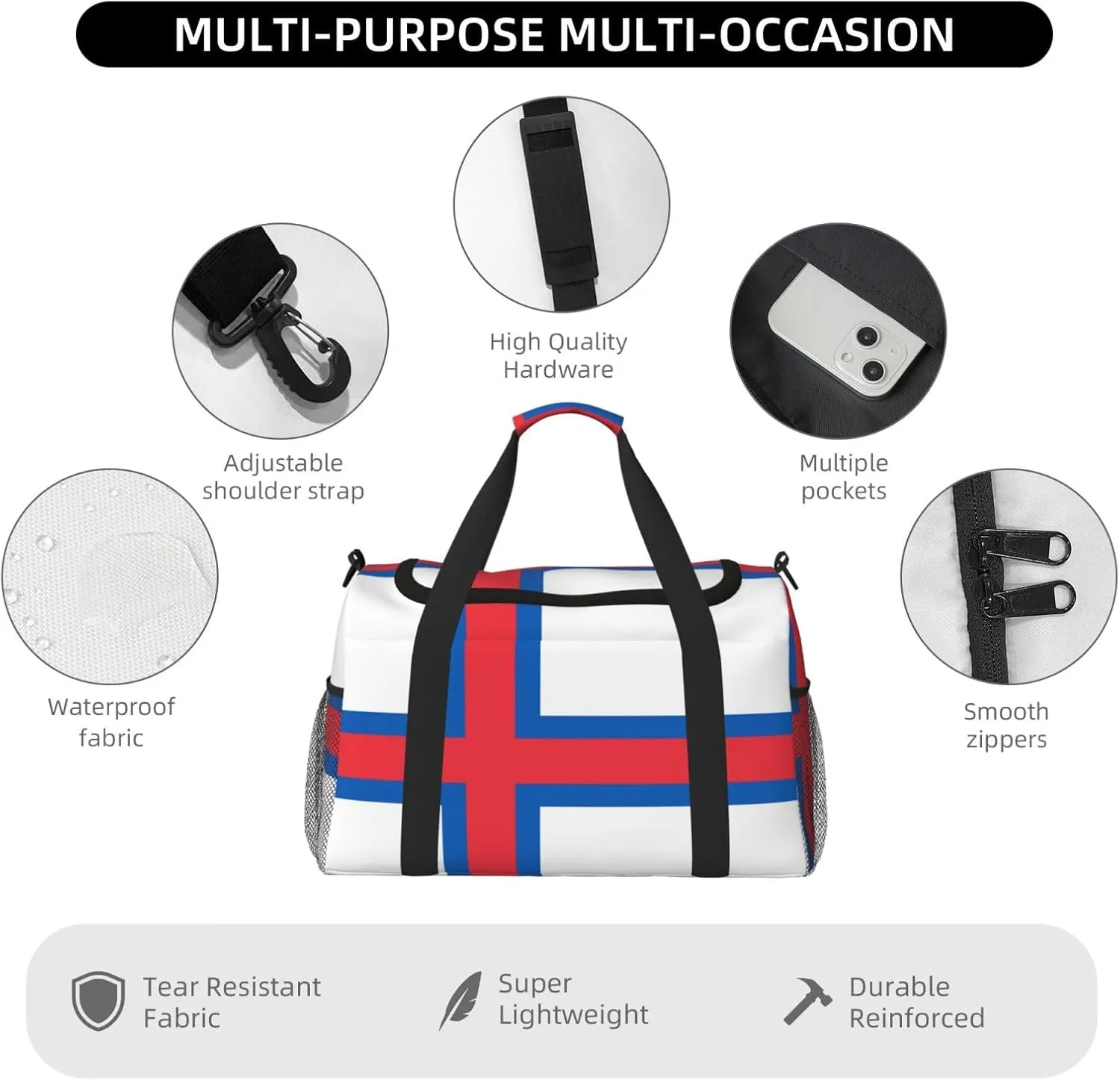 Flag Of Faroe Travel Duffel Bag Large Foldable Waterproof Overnight Bag For Beach Swim Bags Pool Sports Gym