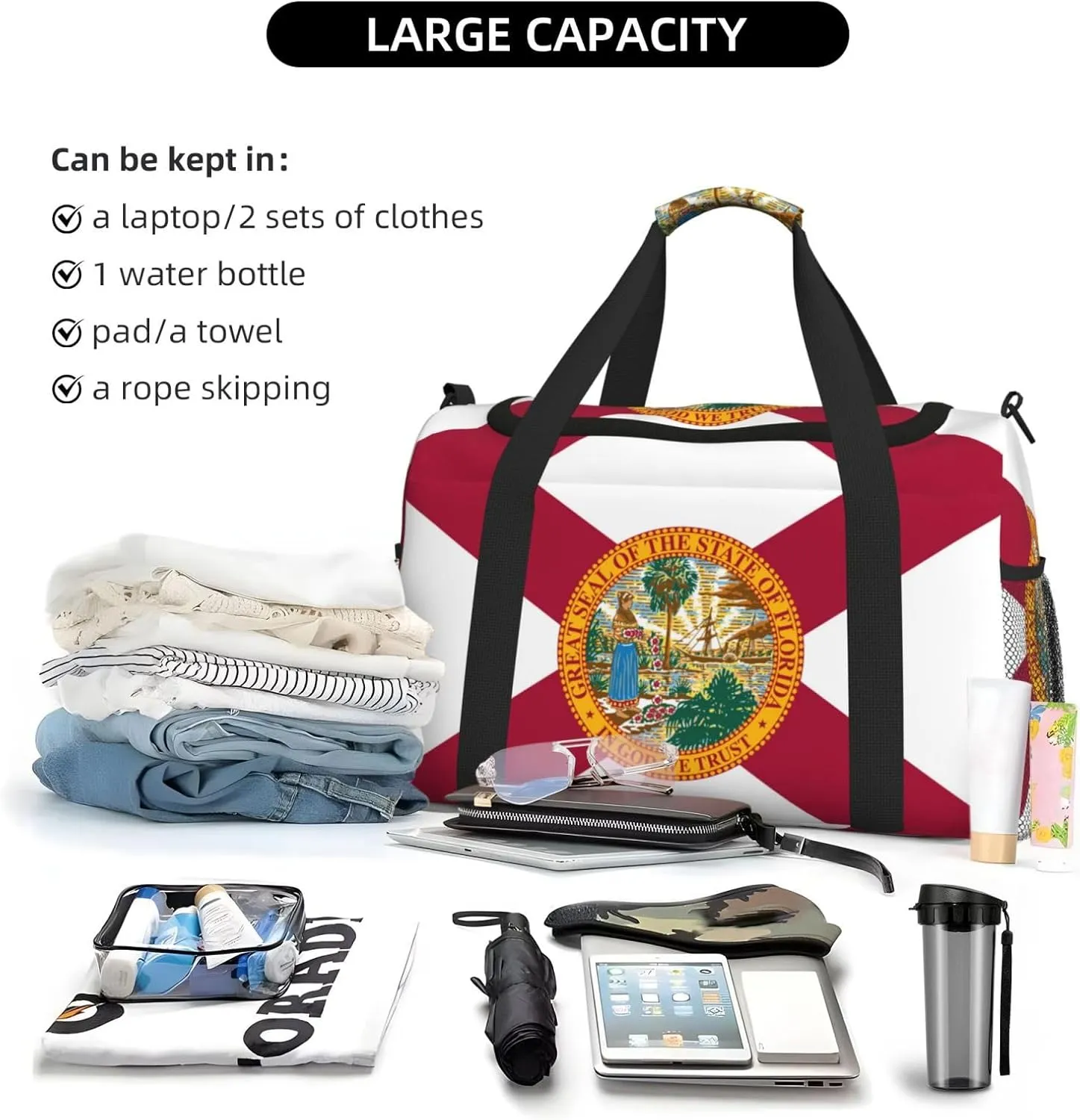 Flag Of Florida Travel Duffel Bag Large Foldable Waterproof Overnight Bag For Beach Swim Bags Pool Sports Gym