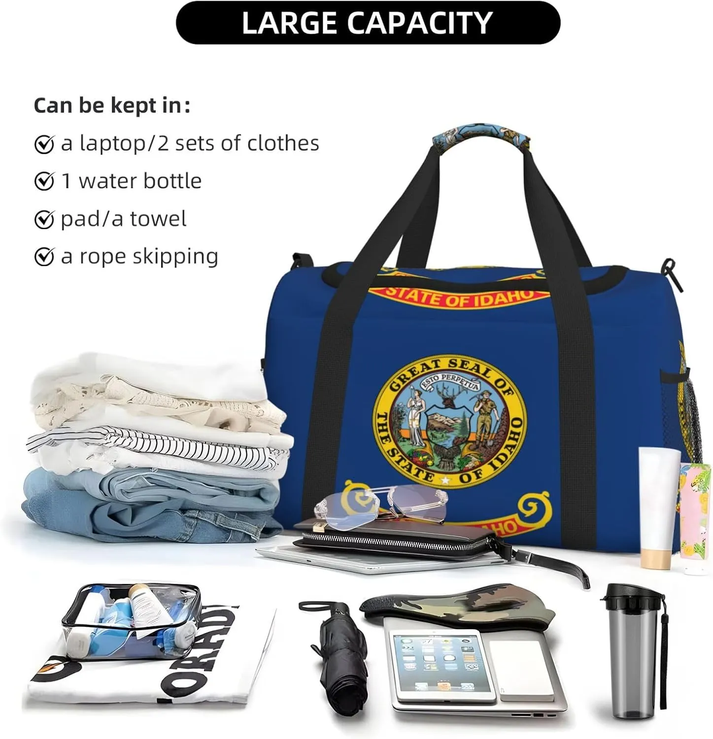 Flag Of Idaho Travel Duffel Bag Large Foldable Waterproof Overnight Bag For Beach Swim Bags Pool Sports Gym