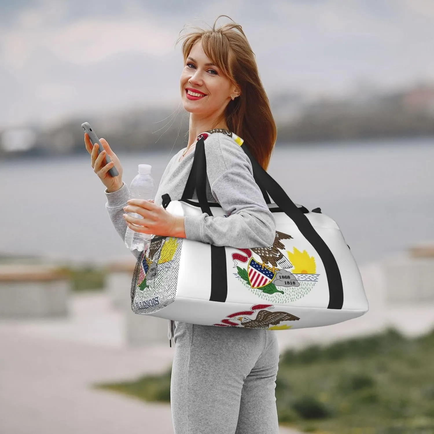 Flag Of Illinois Travel Duffel Bag Large Foldable Waterproof Overnight Bag For Beach Swim Bags Pool Sports Gym