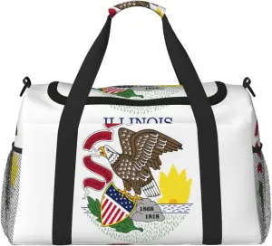 Flag Of Illinois Travel Duffel Bag Large Foldable Waterproof Overnight Bag For Beach Swim Bags Pool Sports Gym