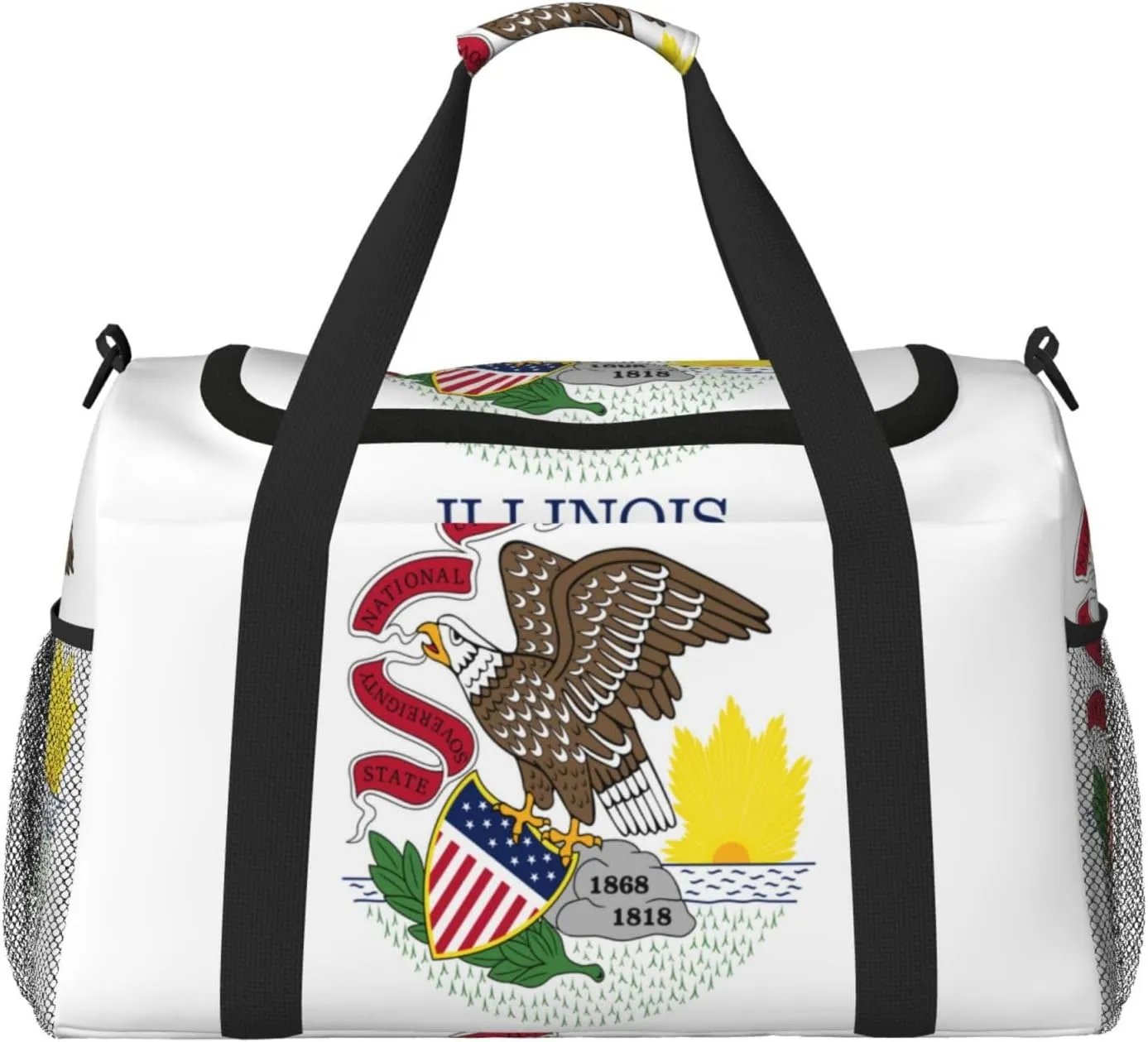 Flag Of Illinois Travel Duffel Bag Large Foldable Waterproof Overnight Bag For Beach Swim Bags Pool Sports Gym