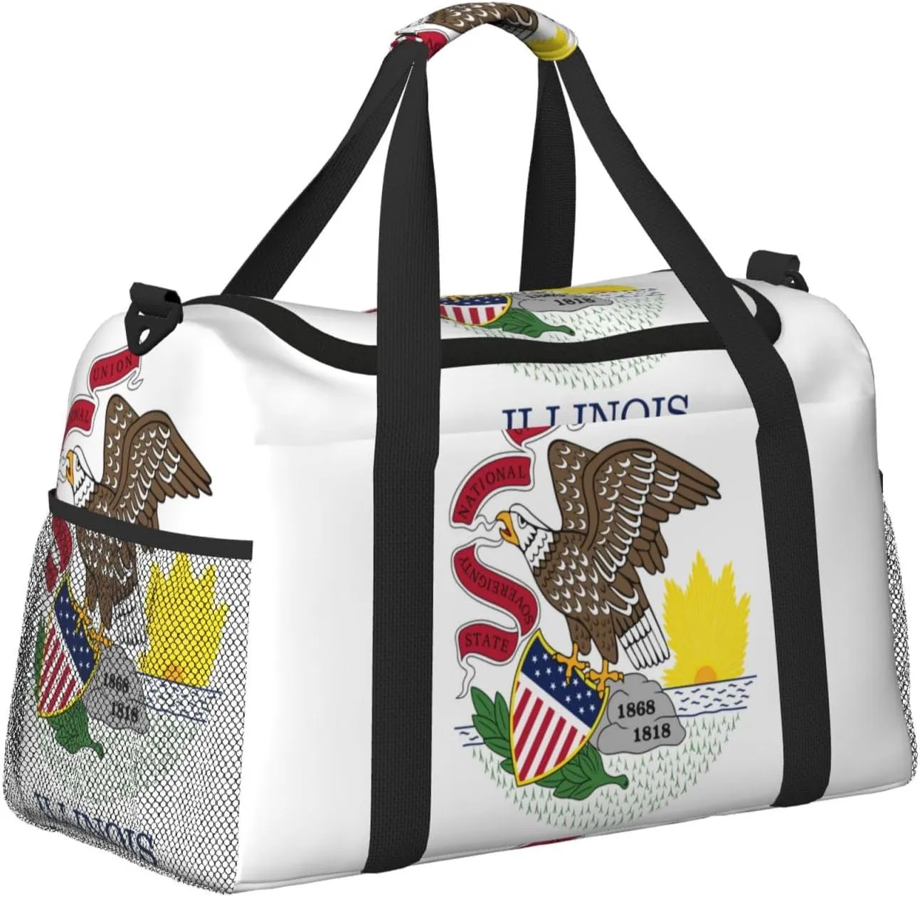 Flag Of Illinois Travel Duffel Bag Large Foldable Waterproof Overnight Bag For Beach Swim Bags Pool Sports Gym