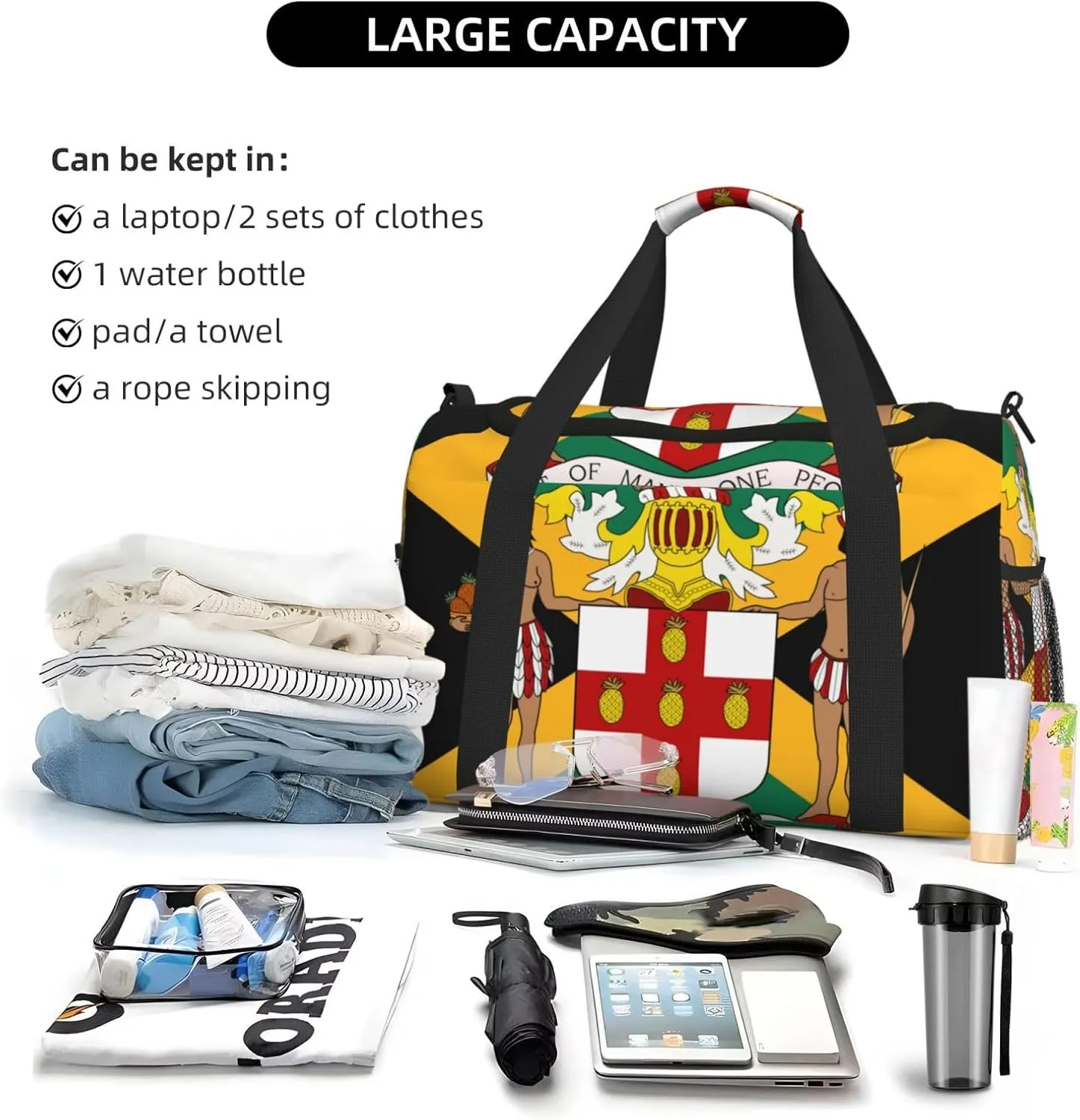 Flag Of Jamaica Travel Duffel Bag Large Foldable Waterproof Overnight Bag For Beach Swim Bags Pool Sports Gym