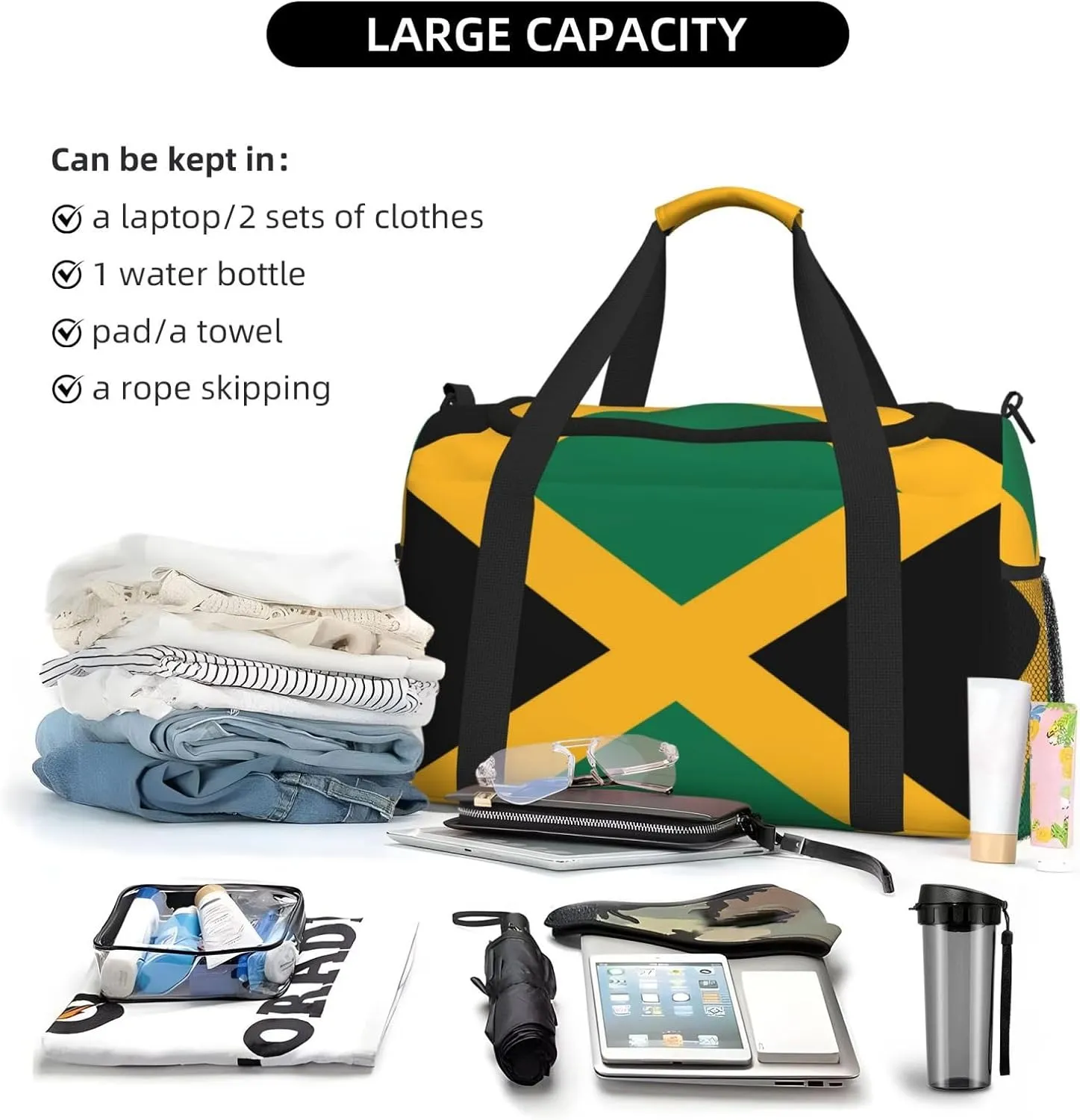 Flag Of Jamaica Travel Duffel Bag Large Foldable Waterproof Overnight Bag For Beach Swim Bags Pool Sports Gym