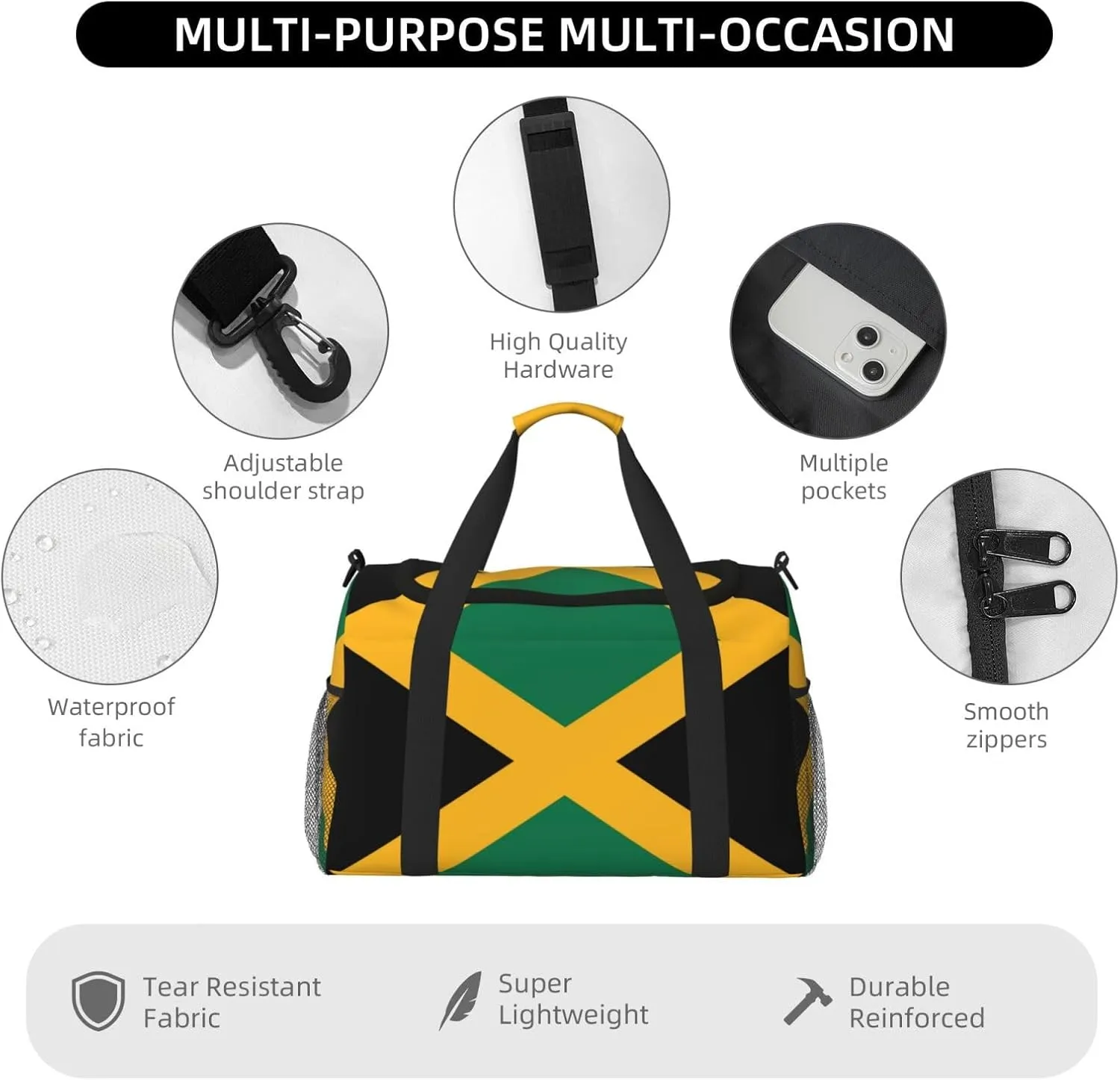 Flag Of Jamaica Travel Duffel Bag Large Foldable Waterproof Overnight Bag For Beach Swim Bags Pool Sports Gym