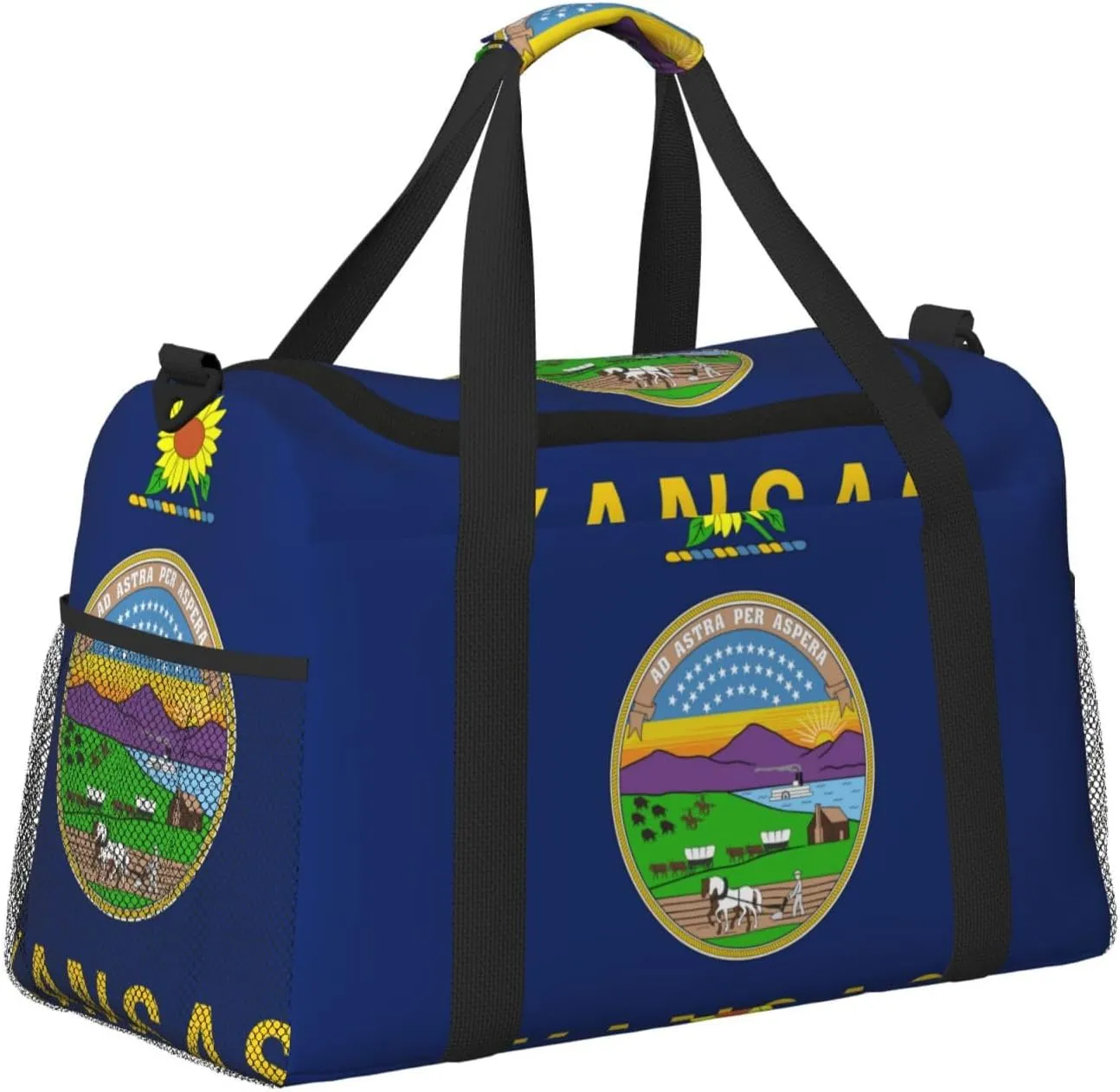 Flag Of Kansas Travel Duffel Bag Large Foldable Waterproof Overnight Bag For Beach Swim Bags Pool Sports Gym