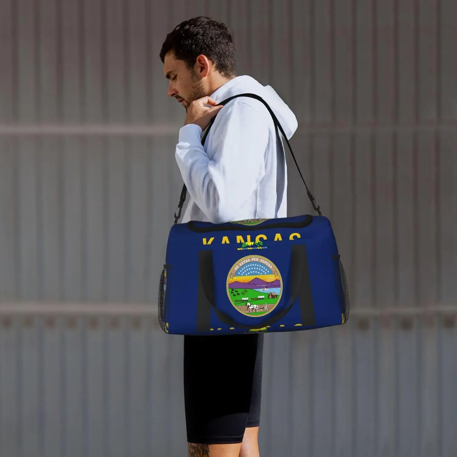 Flag Of Kansas Travel Duffel Bag Large Foldable Waterproof Overnight Bag For Beach Swim Bags Pool Sports Gym