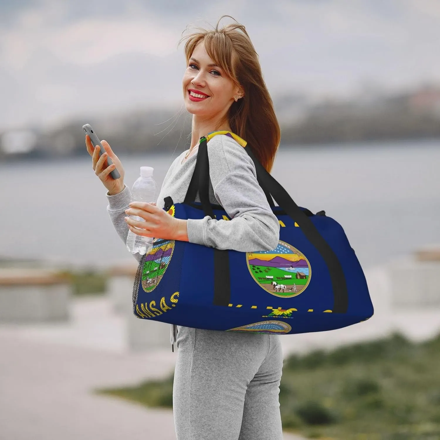 Flag Of Kansas Travel Duffel Bag Large Foldable Waterproof Overnight Bag For Beach Swim Bags Pool Sports Gym