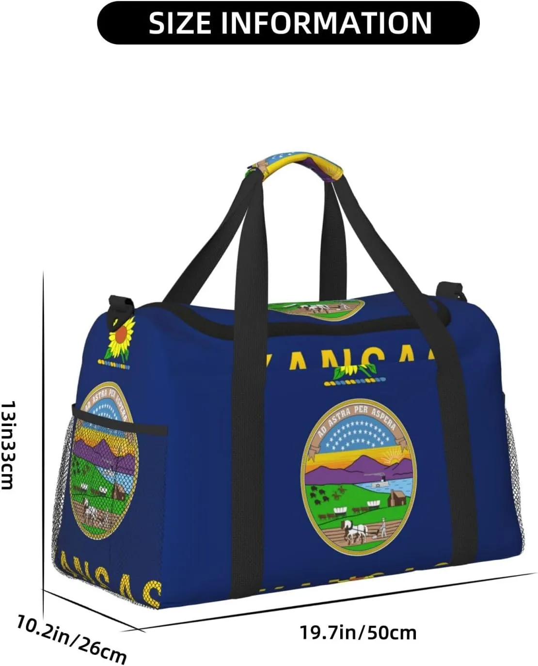Flag Of Kansas Travel Duffel Bag Large Foldable Waterproof Overnight Bag For Beach Swim Bags Pool Sports Gym