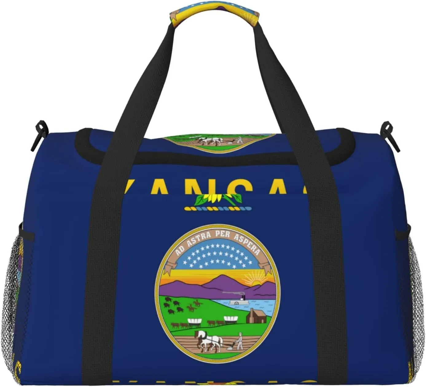 Flag Of Kansas Travel Duffel Bag Large Foldable Waterproof Overnight Bag For Beach Swim Bags Pool Sports Gym
